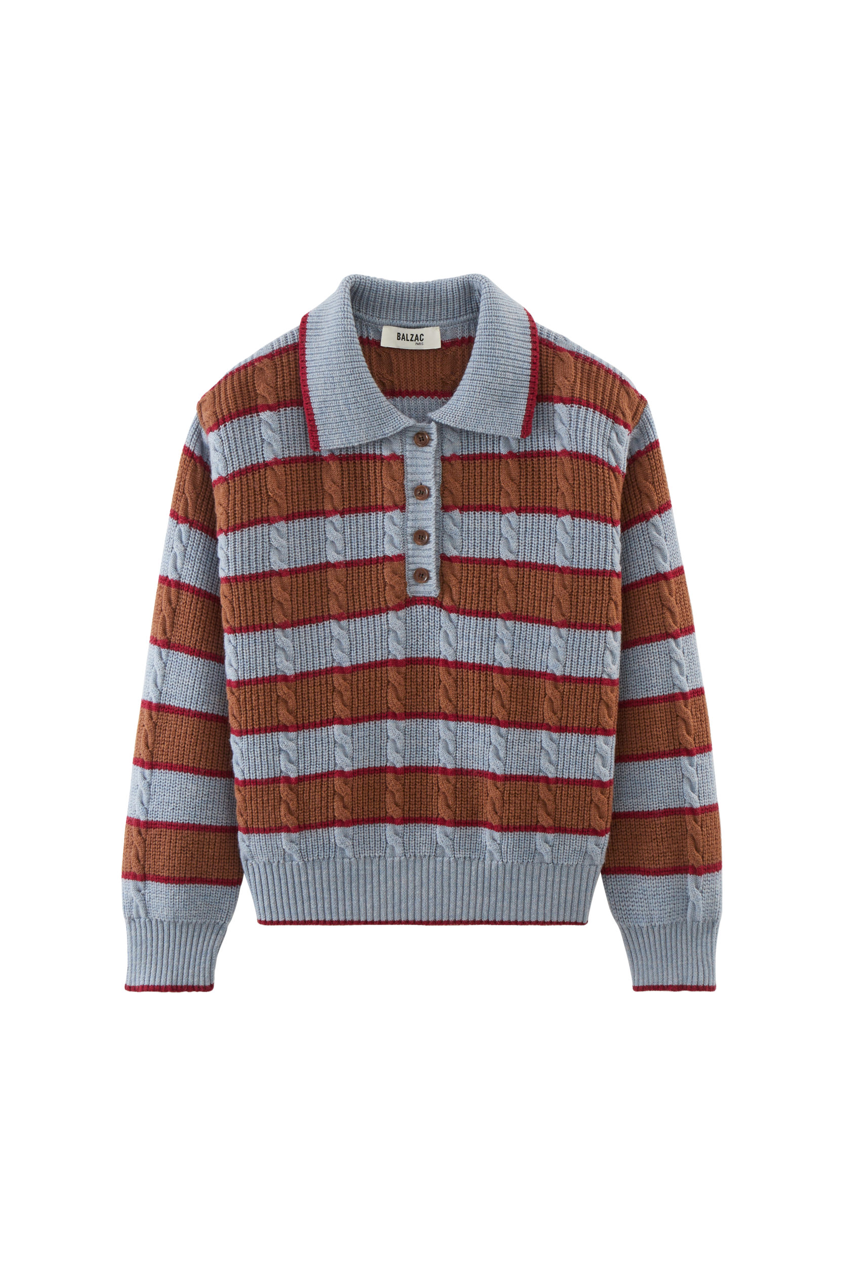 Pull Isidore rayures bleu, cannelle et bordeaux