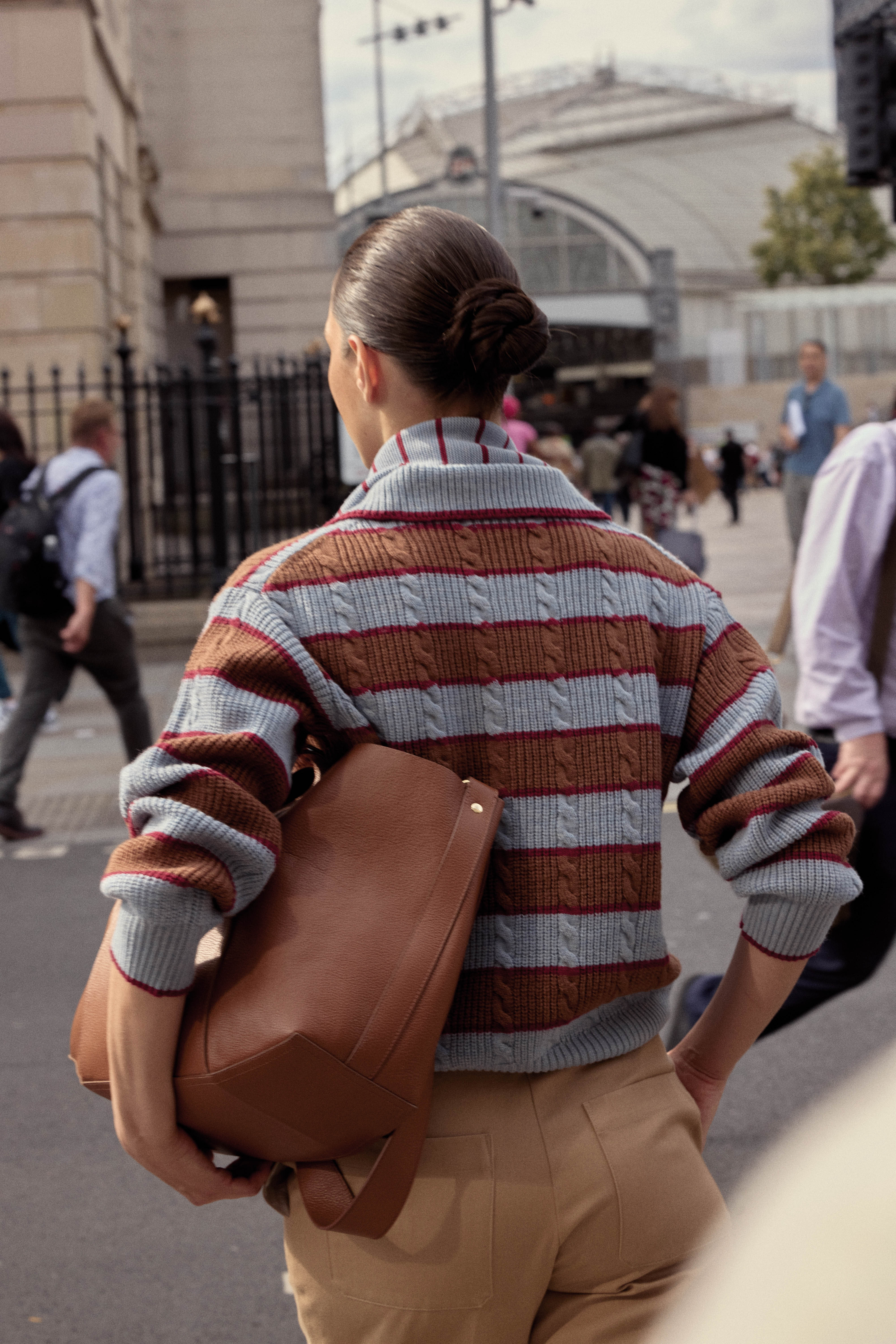 Pull Isidore rayures bleu, cannelle et bordeaux