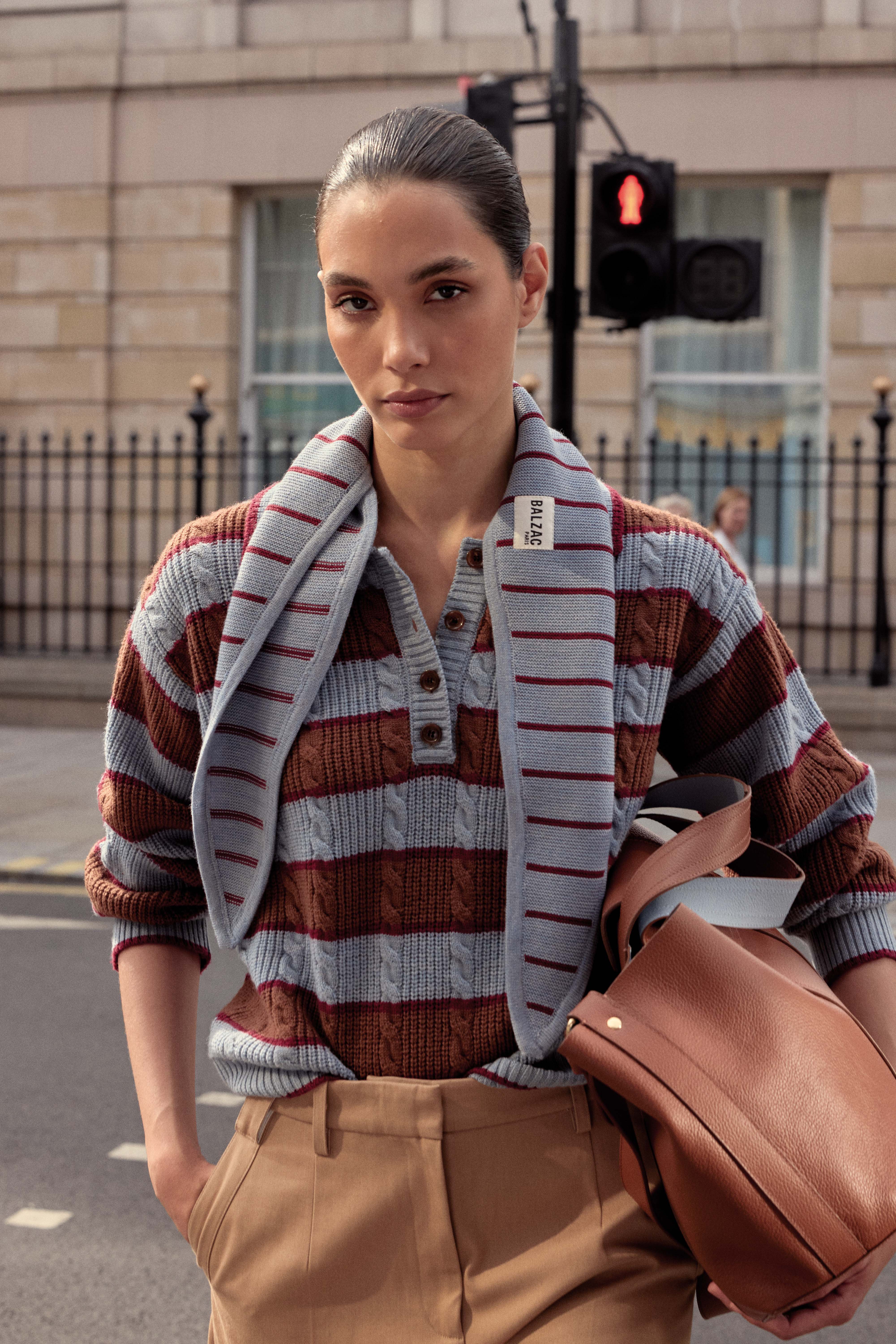 Pull Isidore rayures bleu, cannelle et bordeaux