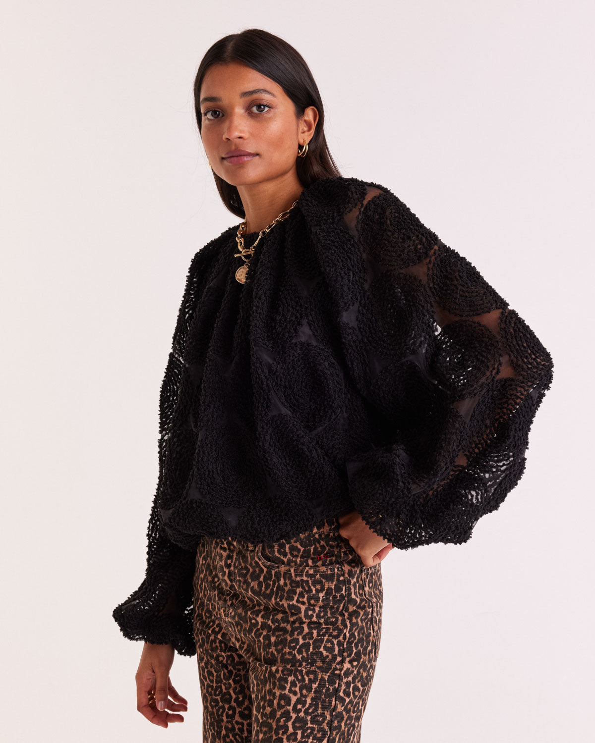 Blouse Ambre noir texturé