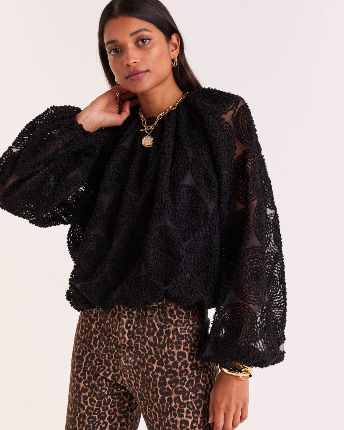 Blouse Ambre noir texturé