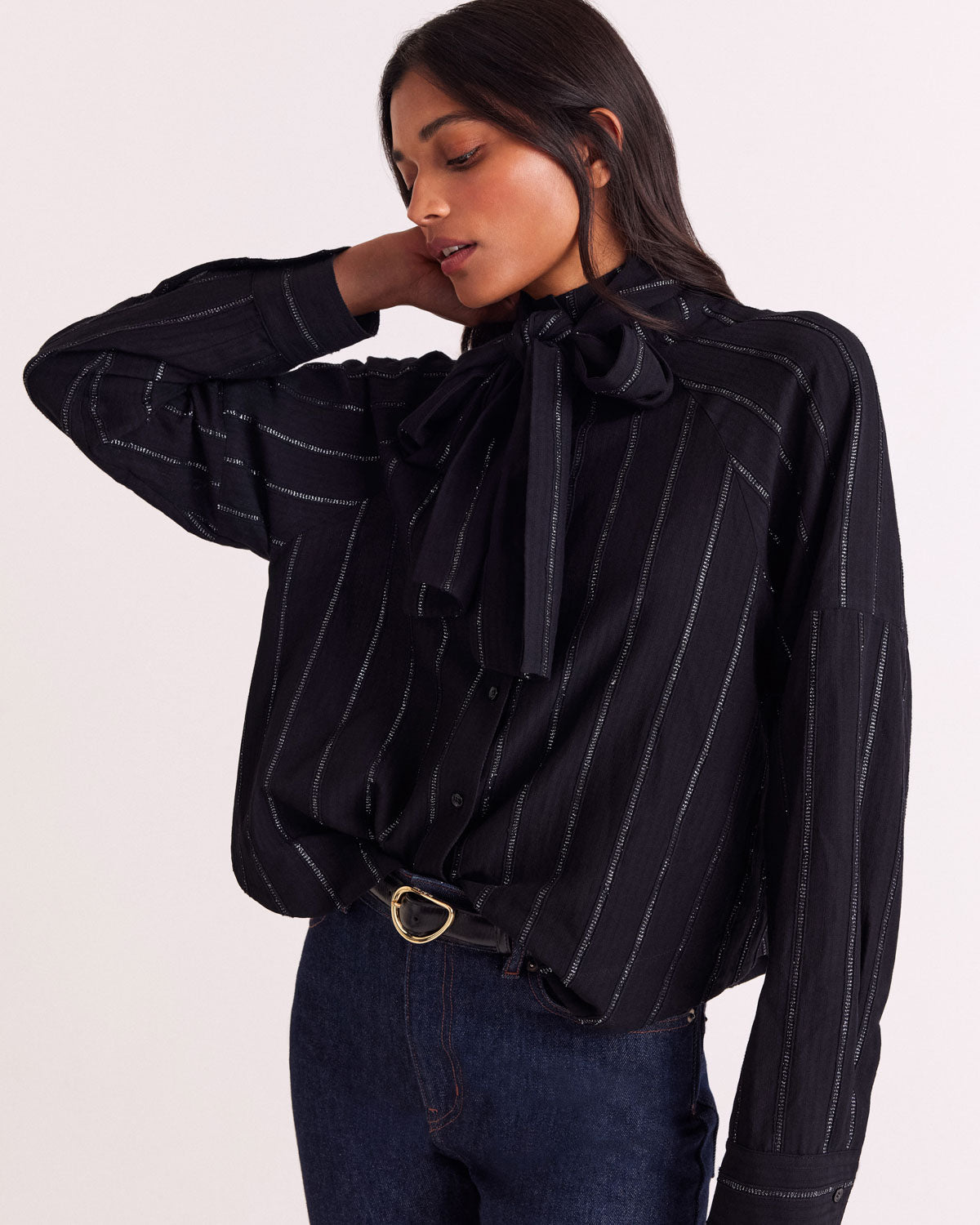 Chemise Joyce rayures marine et argent