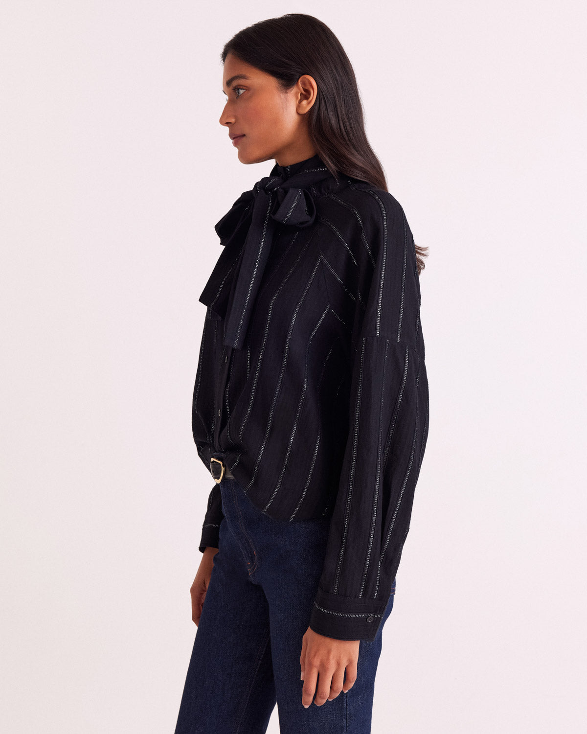 Chemise Joyce rayures marine et argent