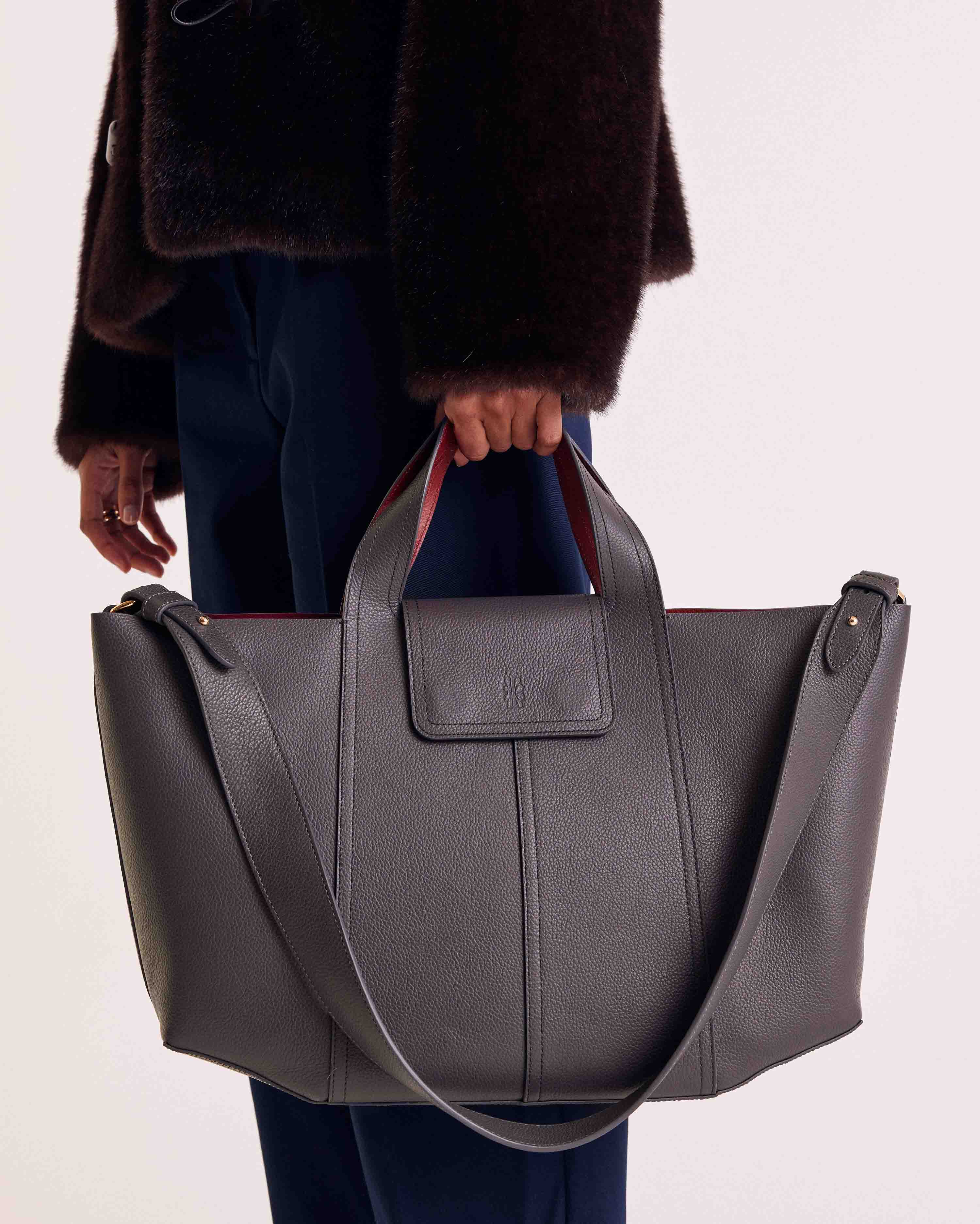 Cabas Esteban gris anthracite et lie de vin