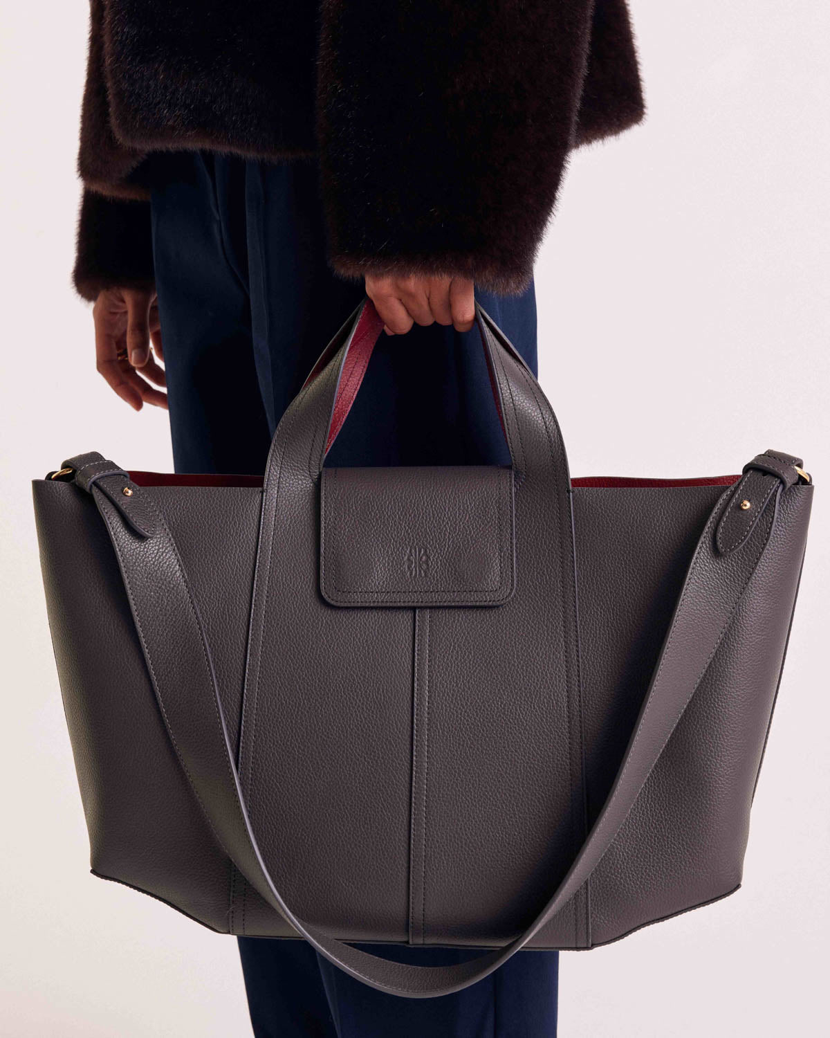 Cabas Esteban gris anthracite et lie de vin