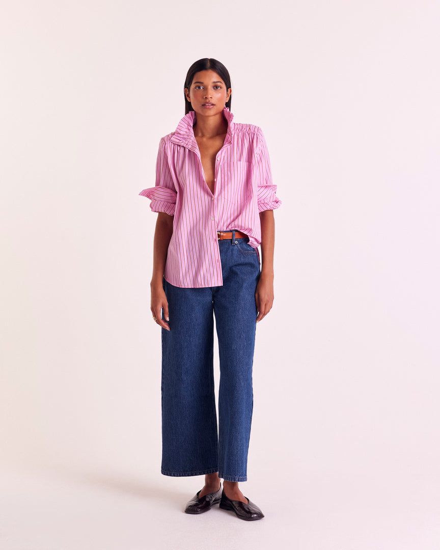 Chemise Leonor rayures rose et rouge