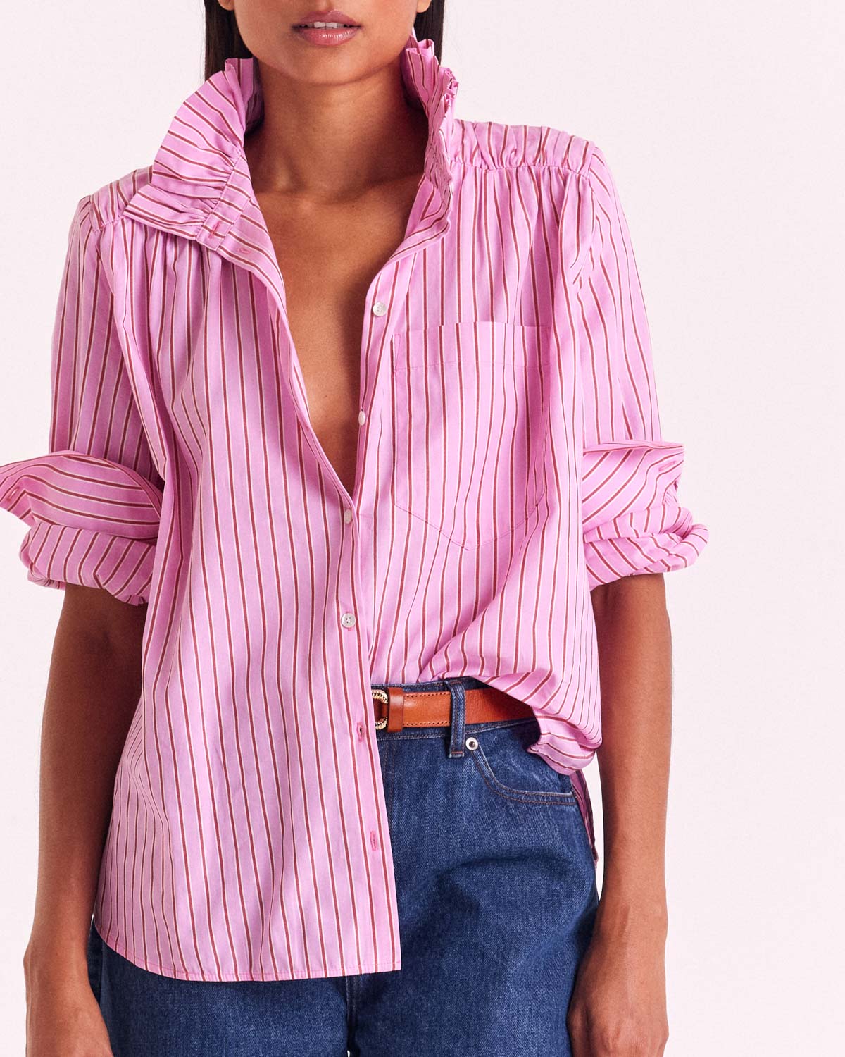 Chemise Leonor rayures rose et rouge