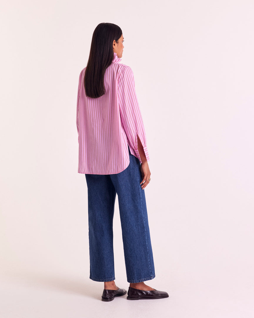 Chemise Leonor rayures rose et rouge