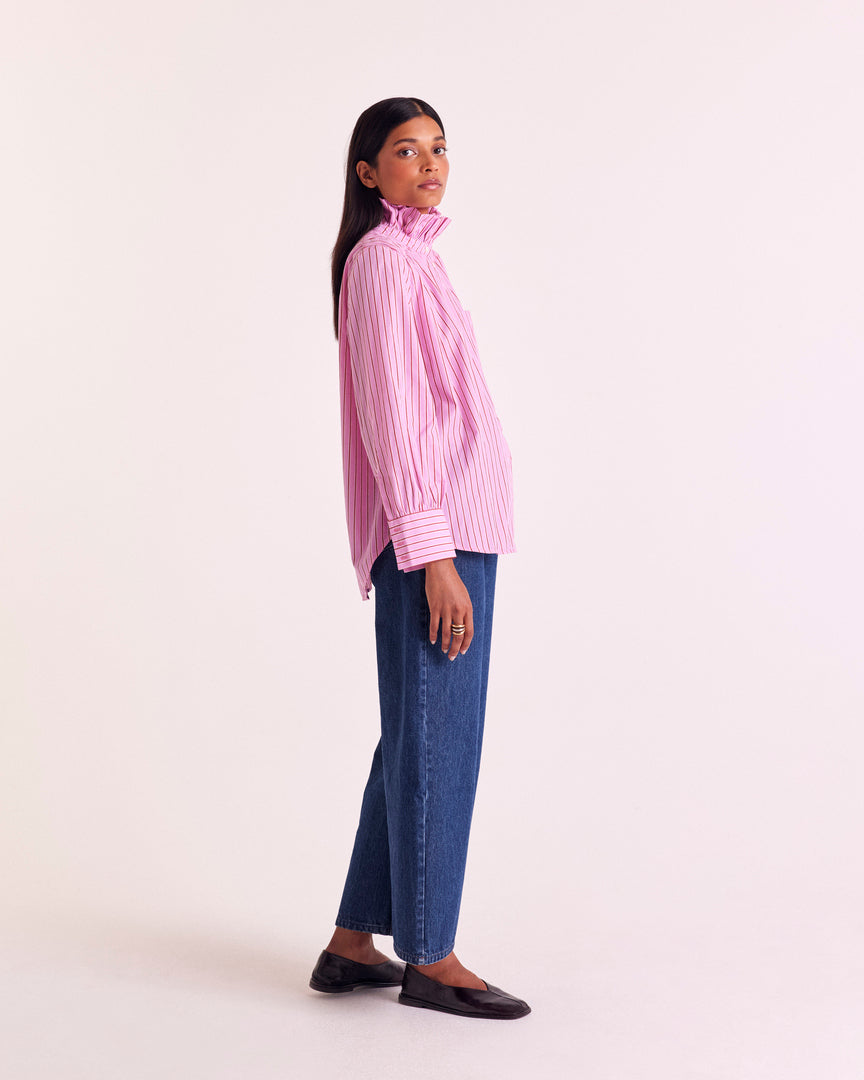 Chemise Leonor rayures rose et rouge