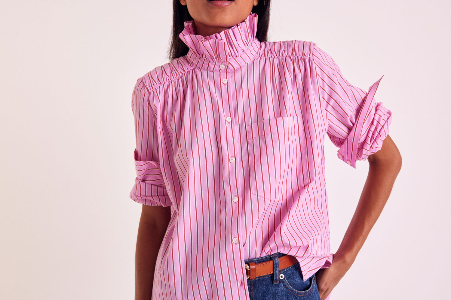 Chemise Leonor rayures rose et rouge
