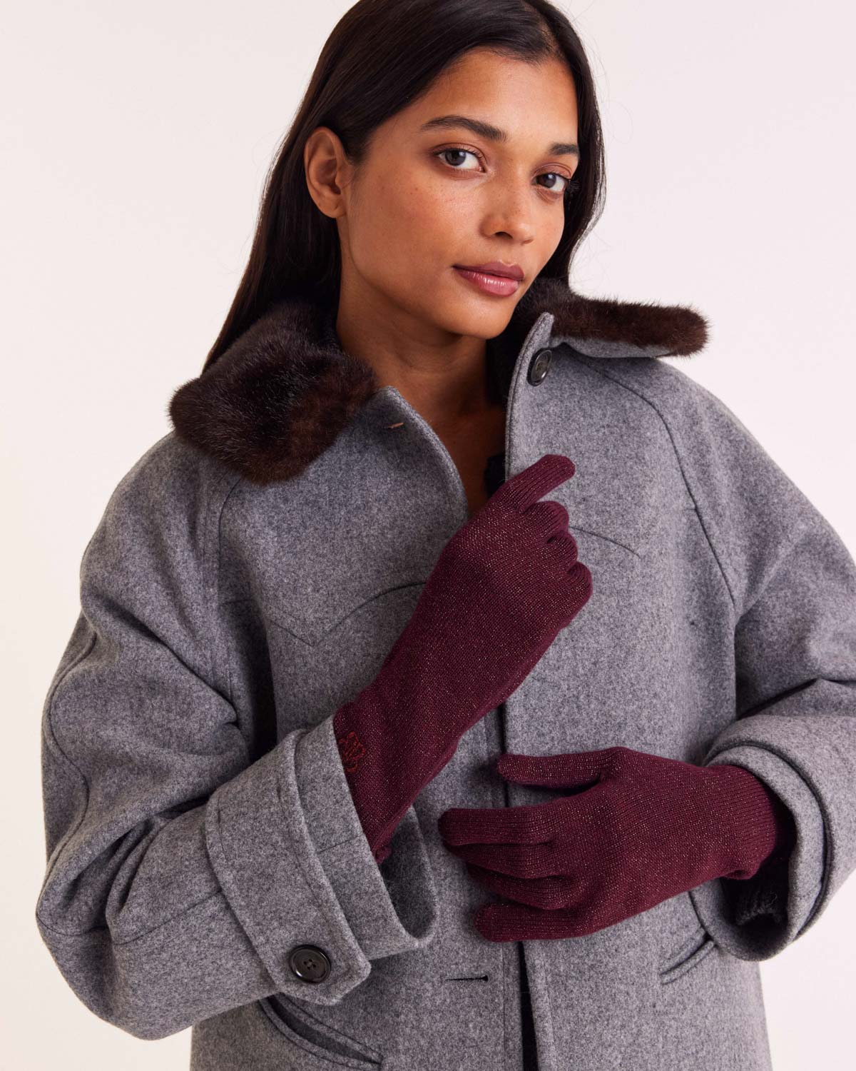Gants Daisy lurex bordeaux