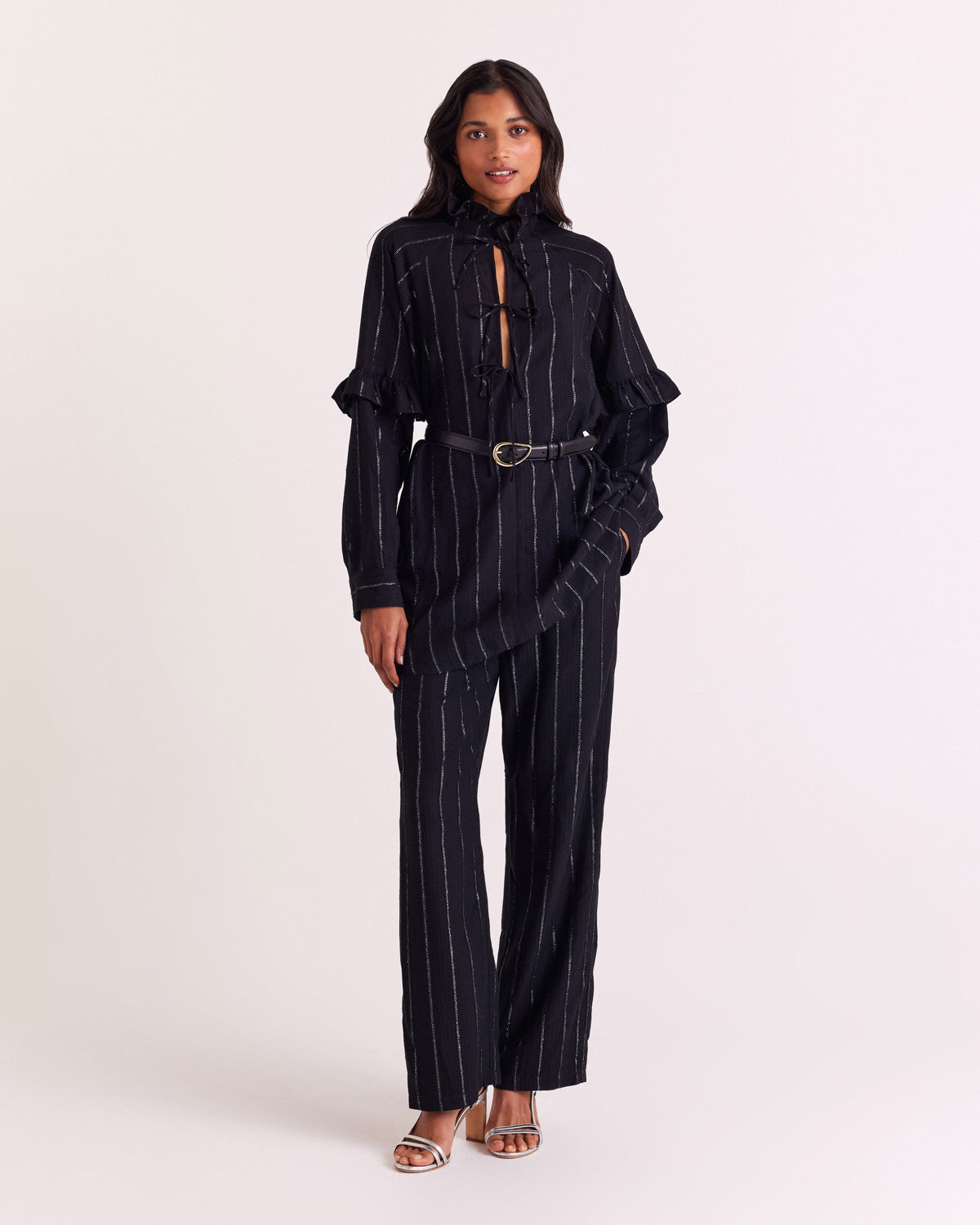 Pantalon Liseanne rayures marine et argent