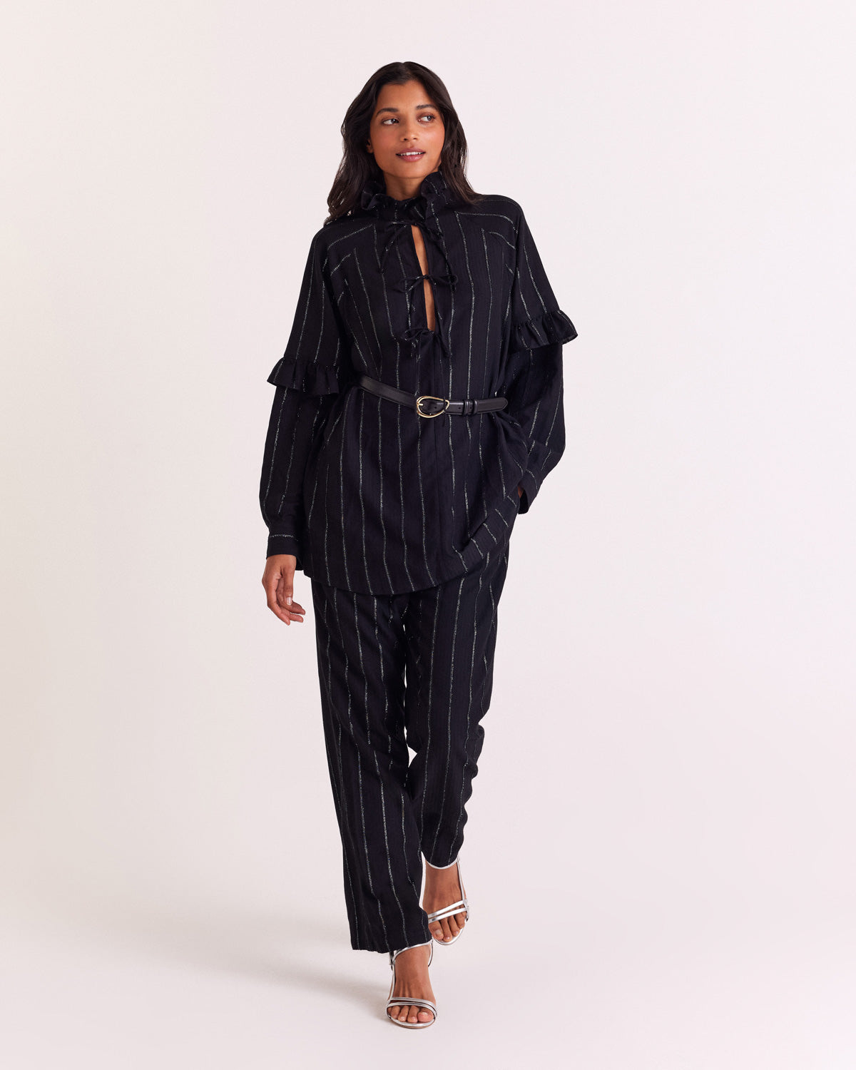 Pantalon Liseanne rayures marine et argent