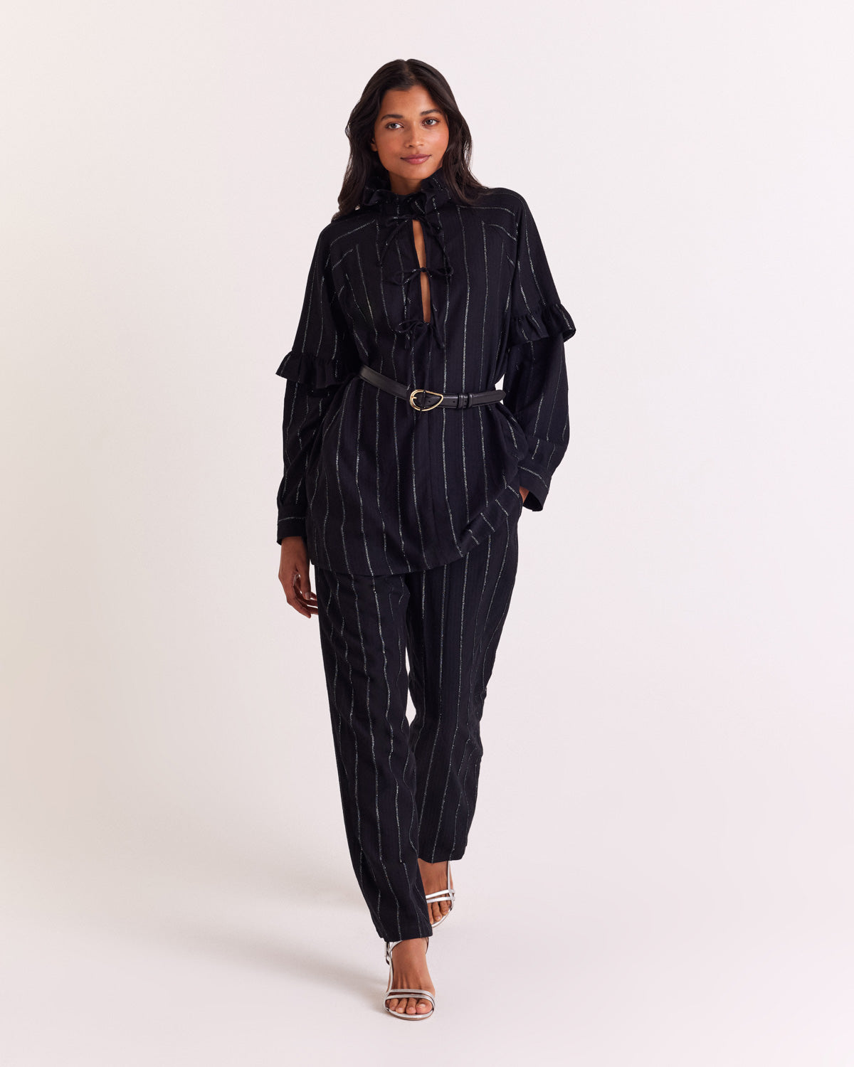 Pantalon Liseanne rayures marine et argent