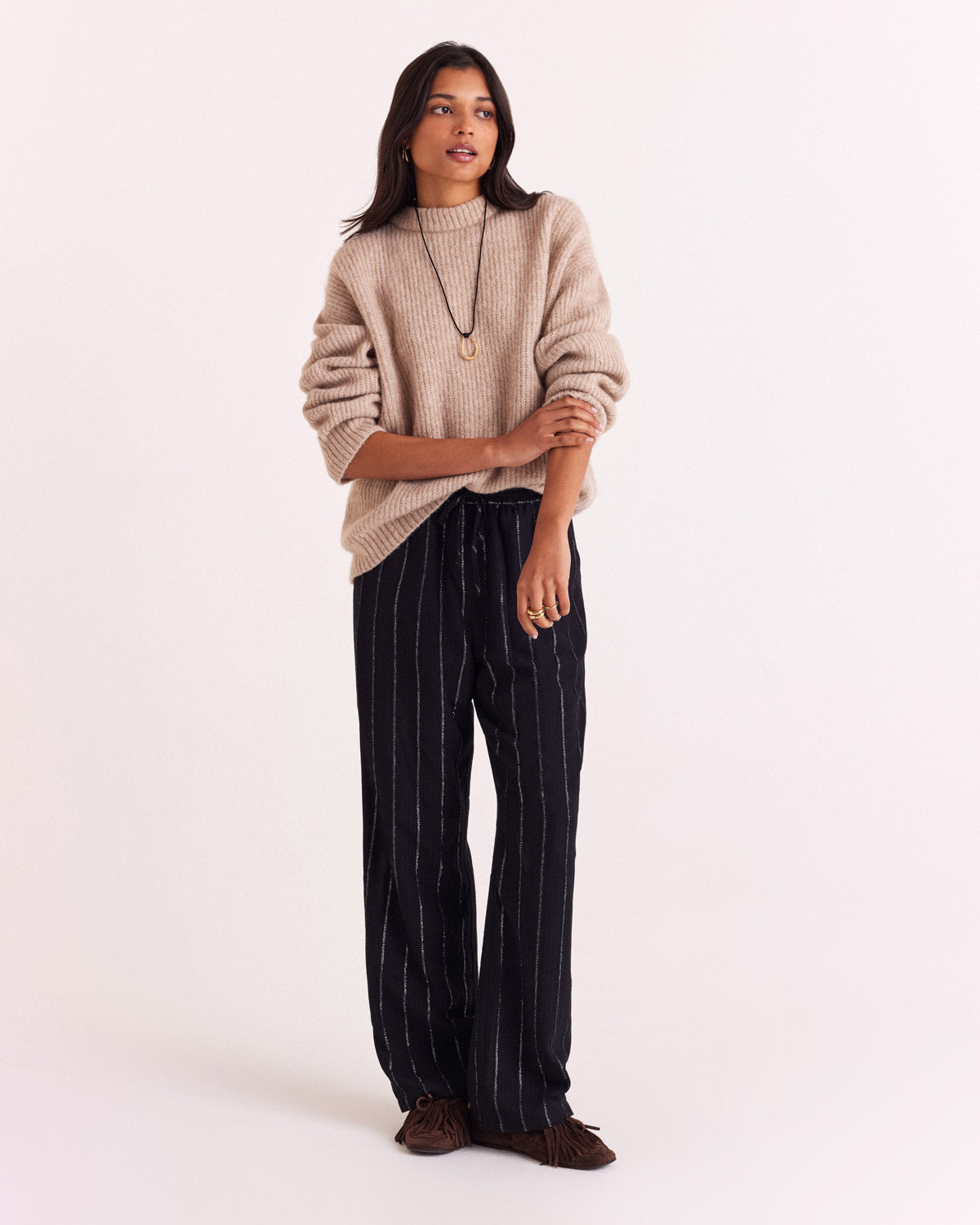 Pantalon Liseanne rayures marine et argent