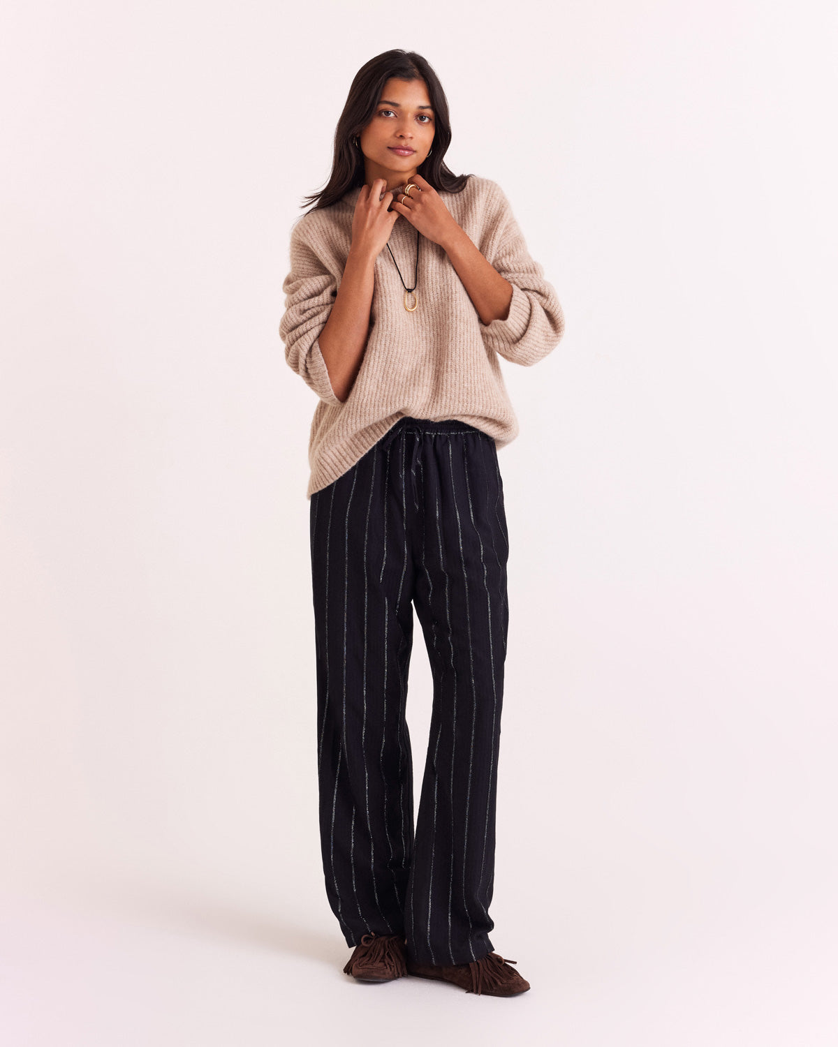 Pantalon Liseanne rayures marine et argent