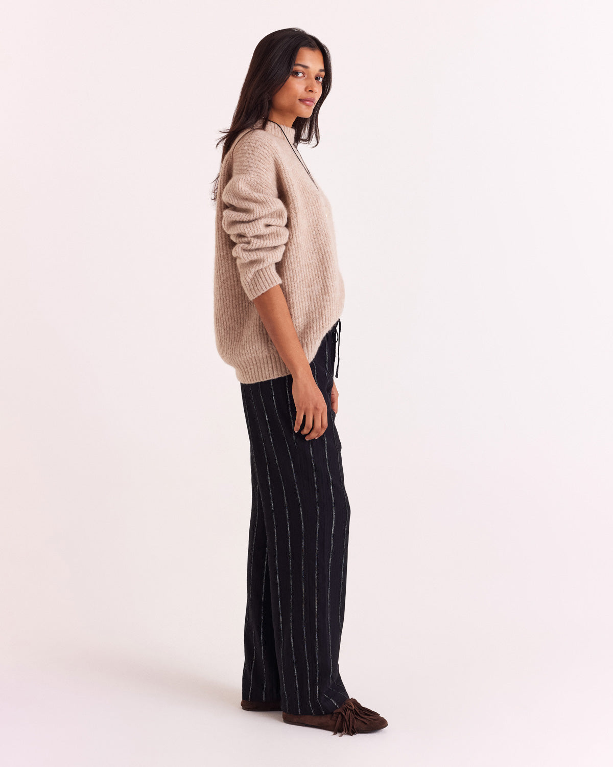 Pantalon Liseanne rayures marine et argent