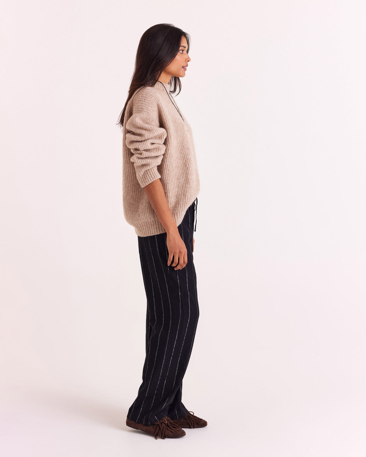 Pantalon Liseanne rayures marine et argent