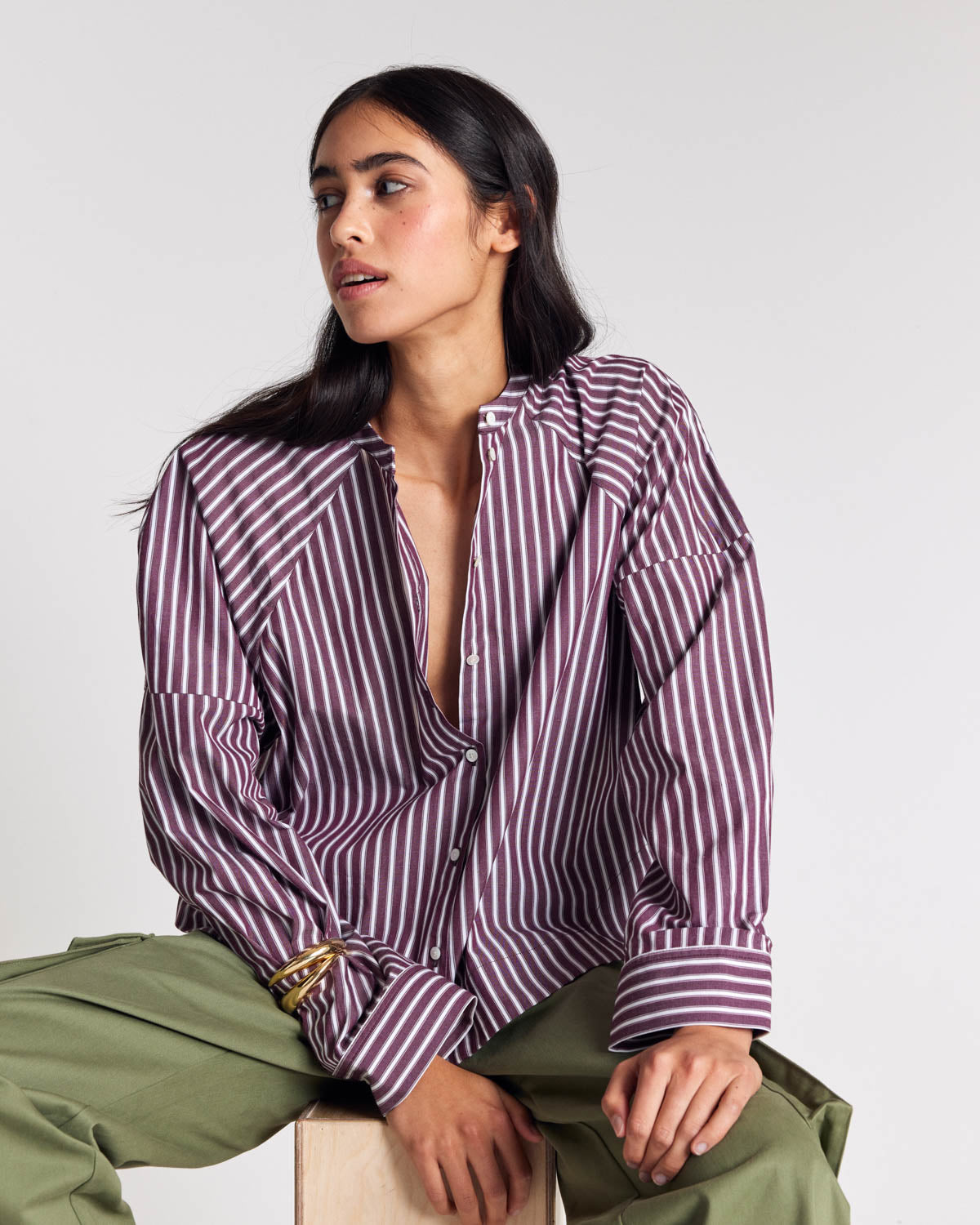 Chemise Josephine rayures prune