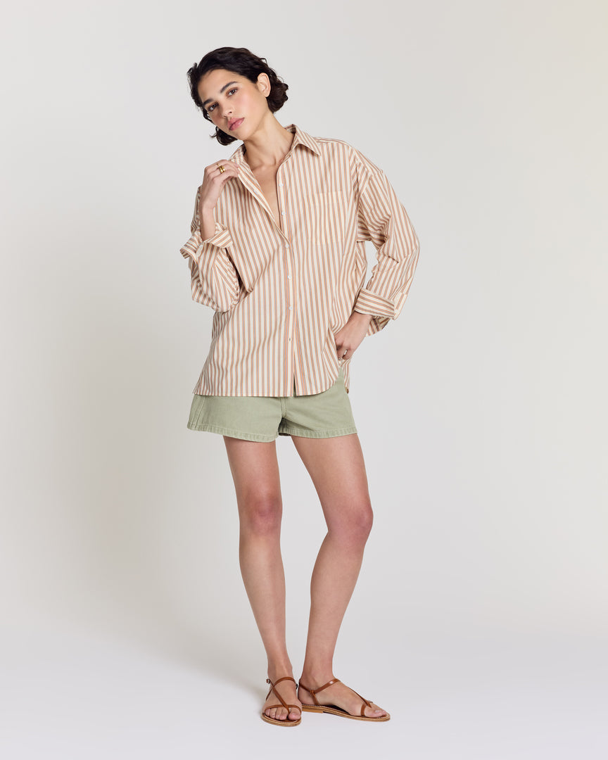 Chemise Hector rayures orange, bleu et écru