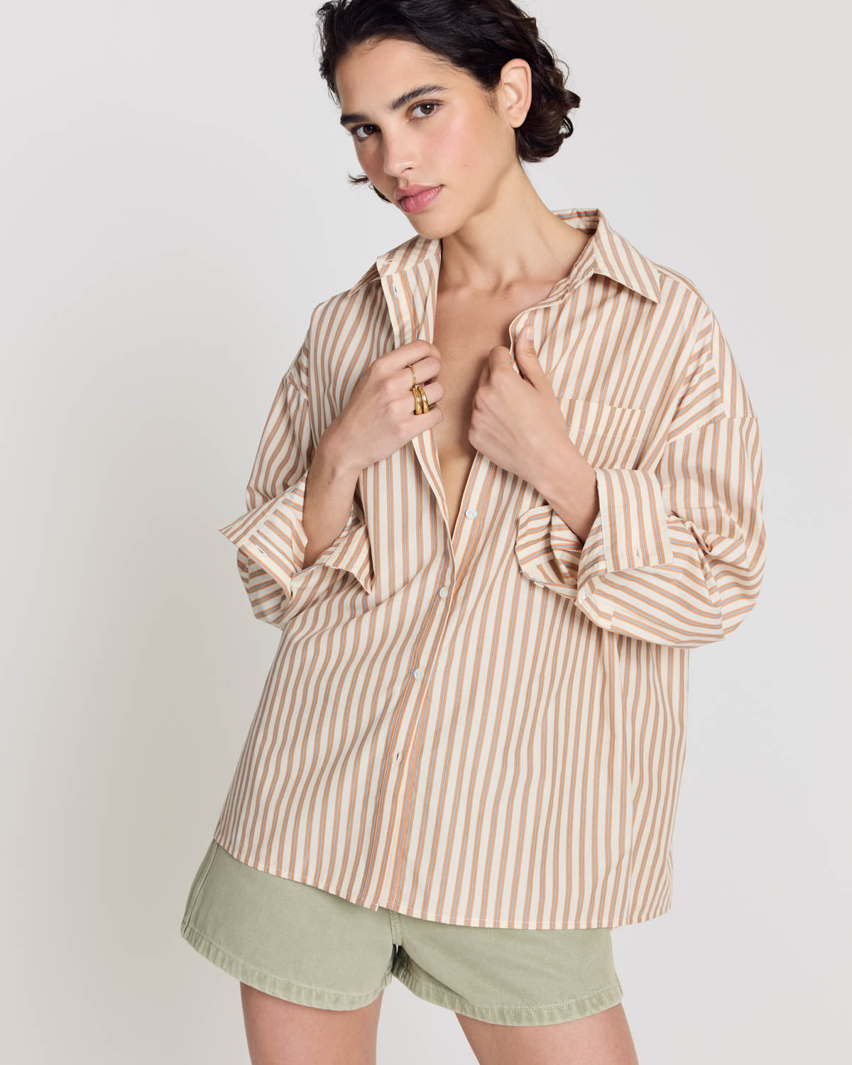 Chemise Hector rayures orange, bleu et écru