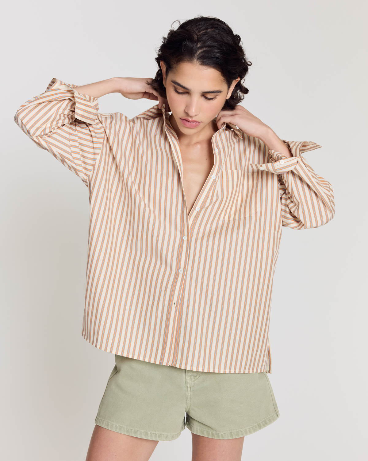 Chemise Hector rayures orange, bleu et écru