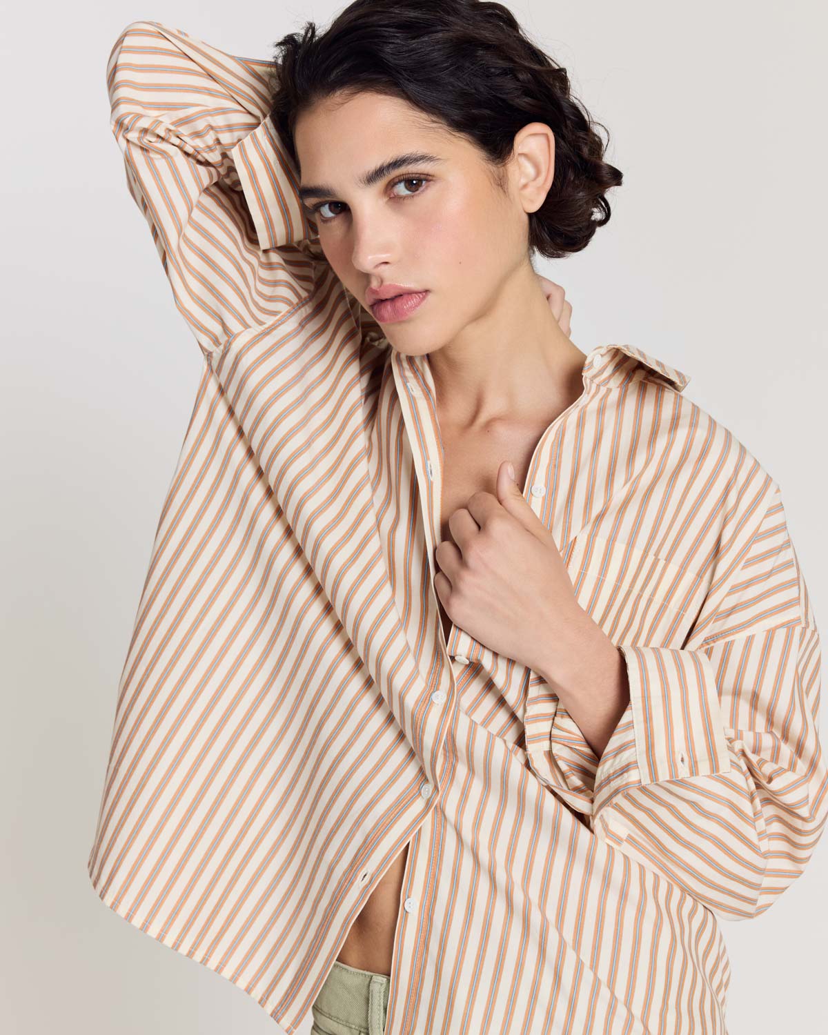 Chemise Hector rayures orange, bleu et écru