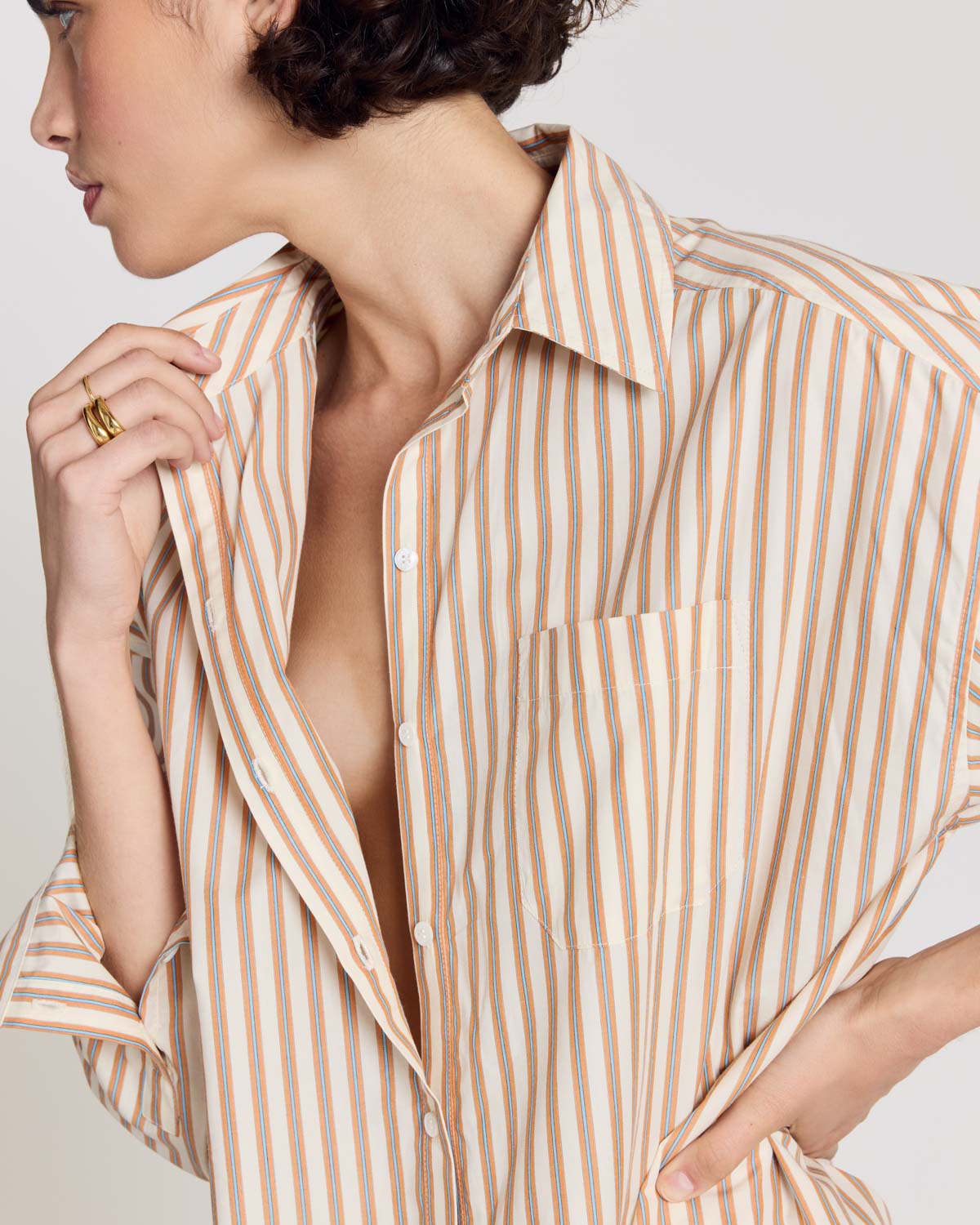 Chemise Hector rayures orange, bleu et écru