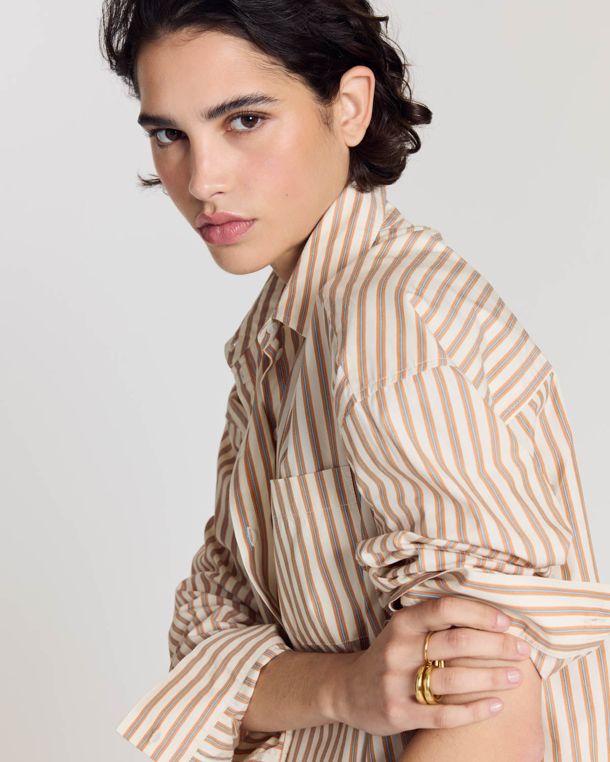 Chemise Hector rayures orange, bleu et écru