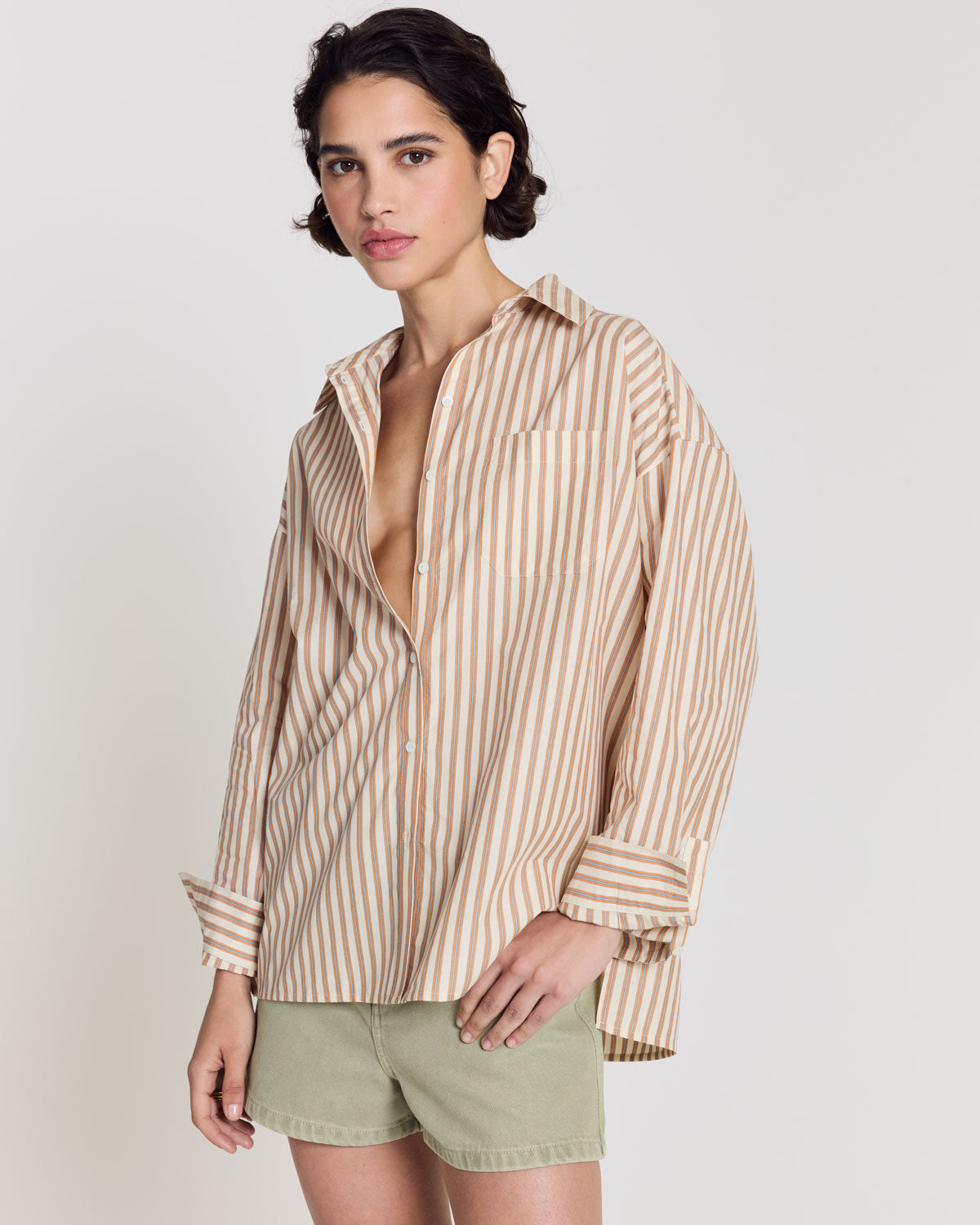 Chemise Hector rayures orange, bleu et écru