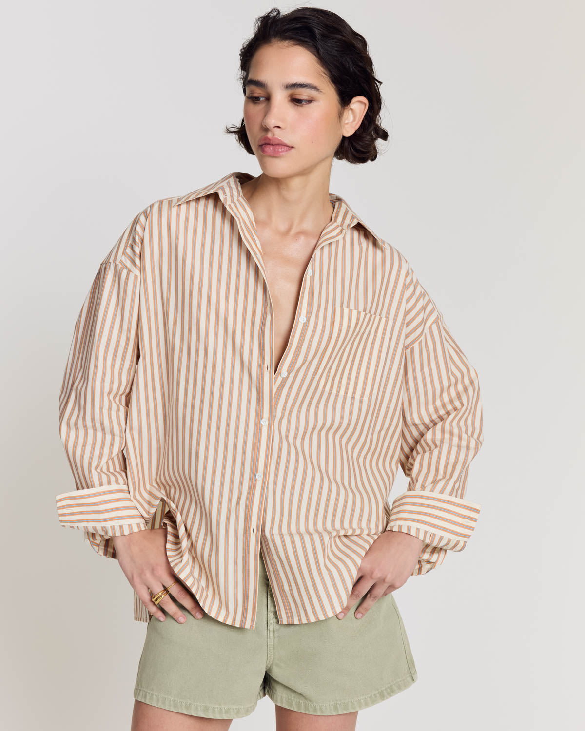 Chemise Hector rayures orange, bleu et écru