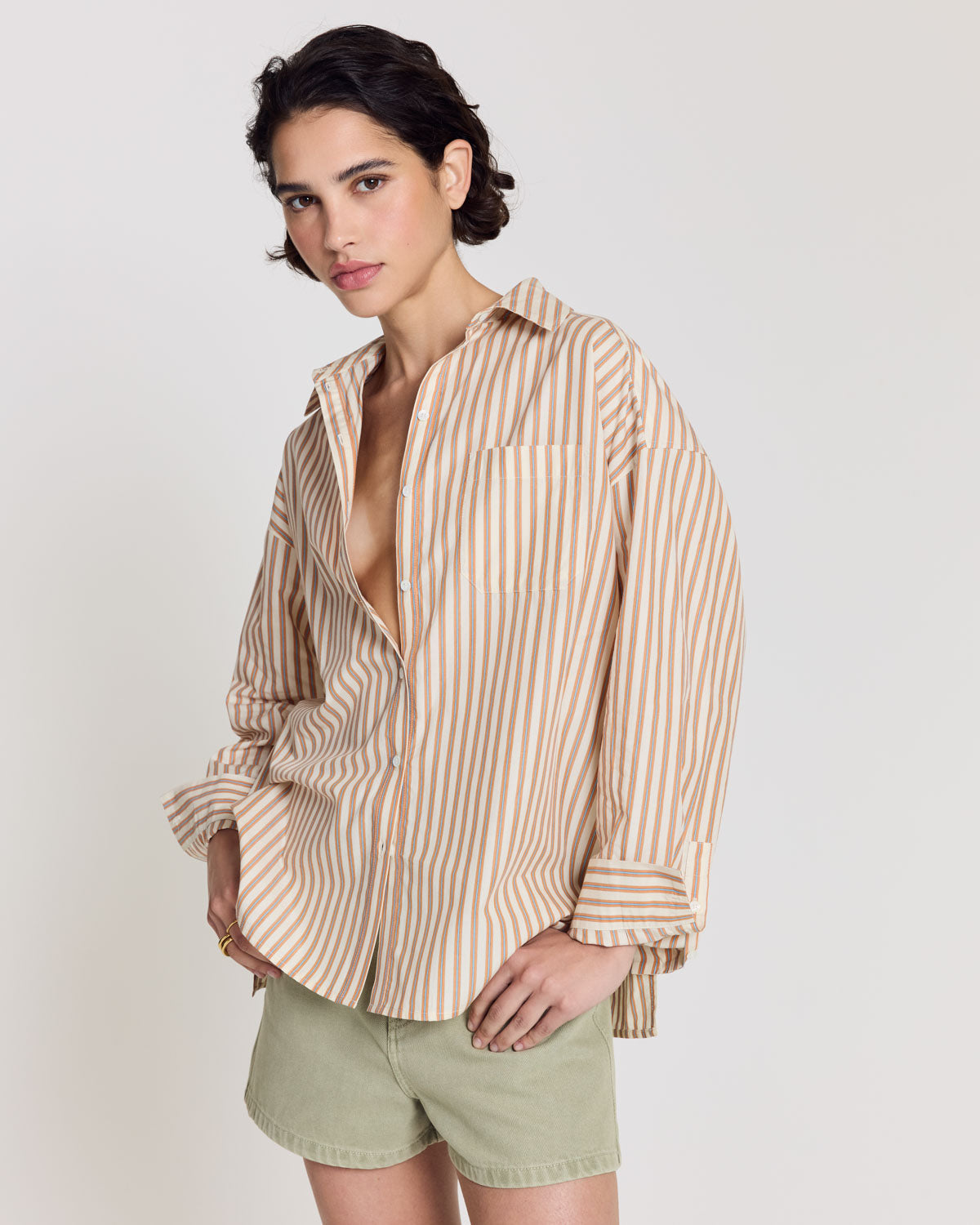 Chemise Hector rayures orange, bleu et écru