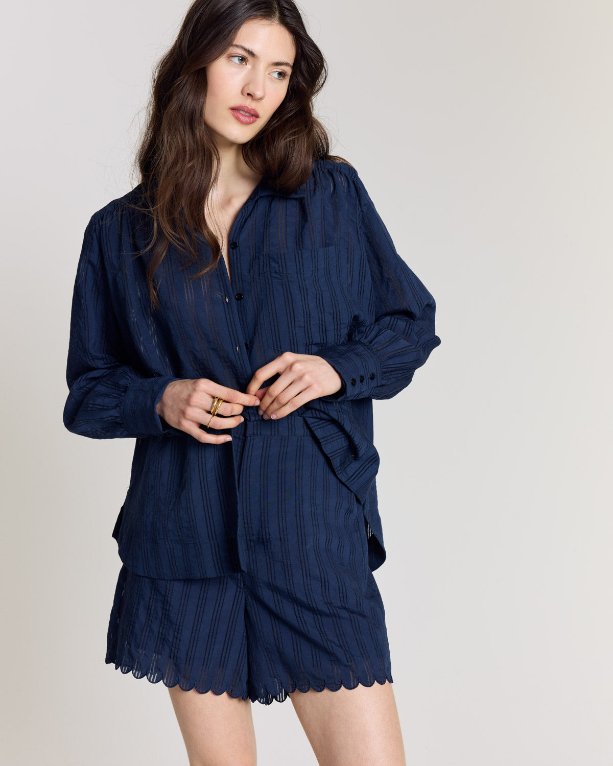 Chemise Leonor marine texturé