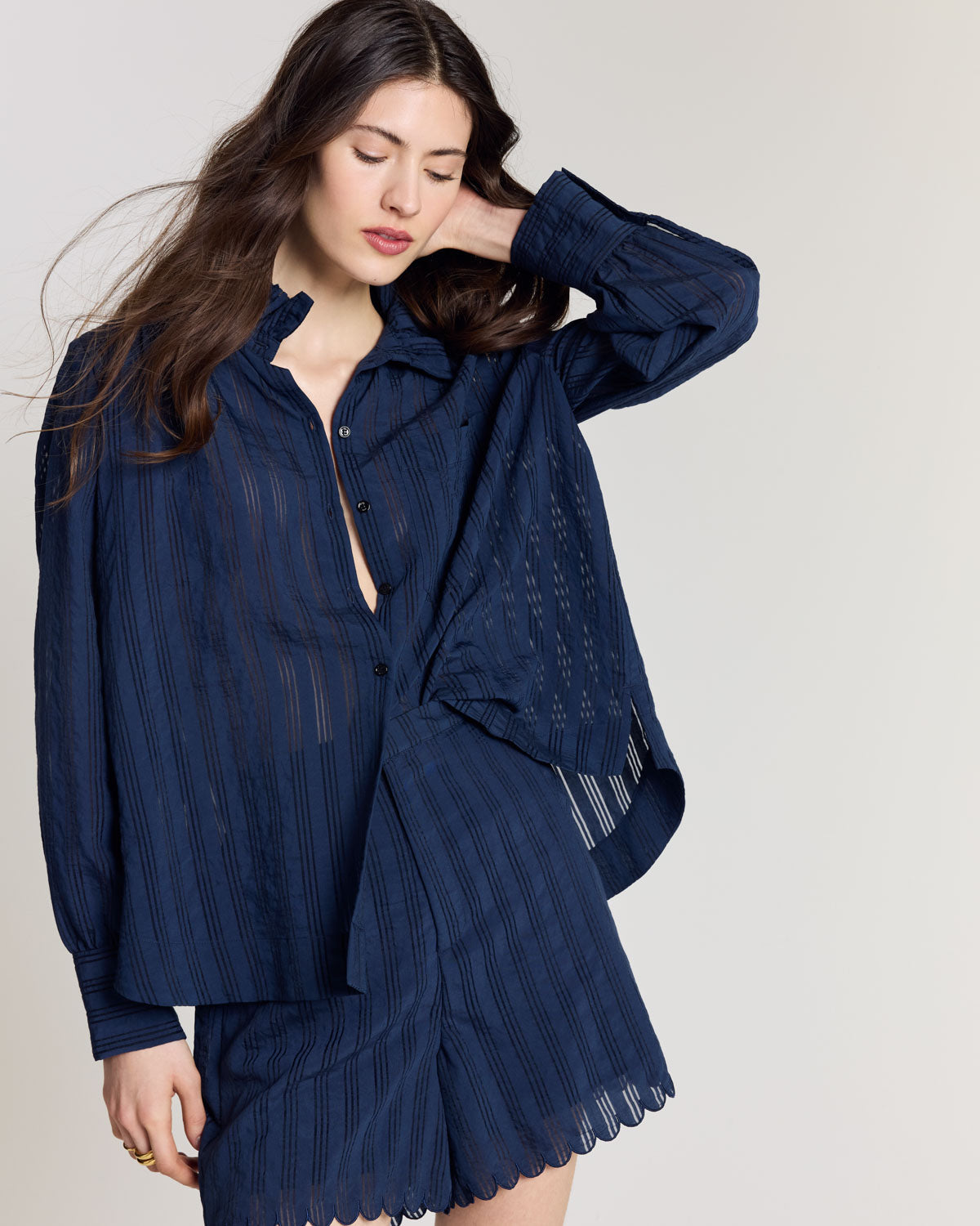 Chemise Leonor marine texturé