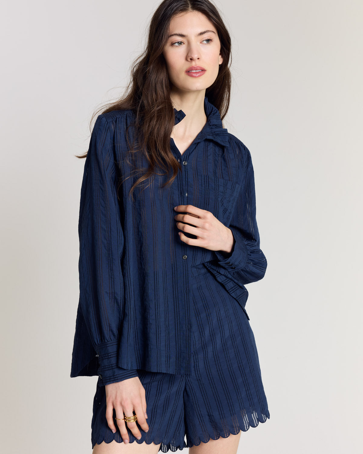 Chemise Leonor marine texturé
