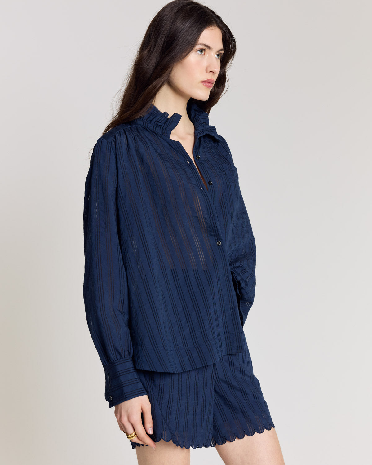 Chemise Leonor marine texturé