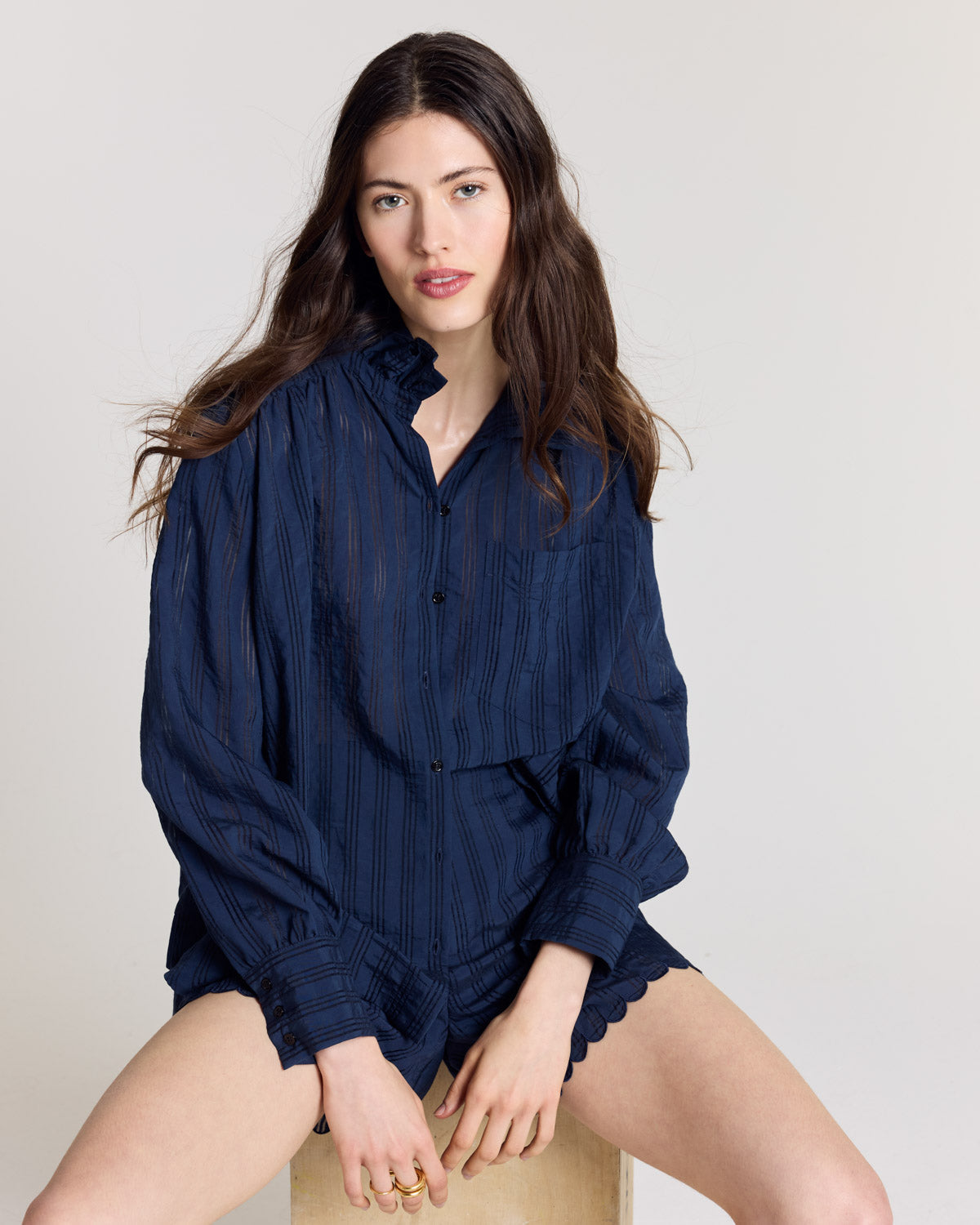 Chemise Leonor marine texturé