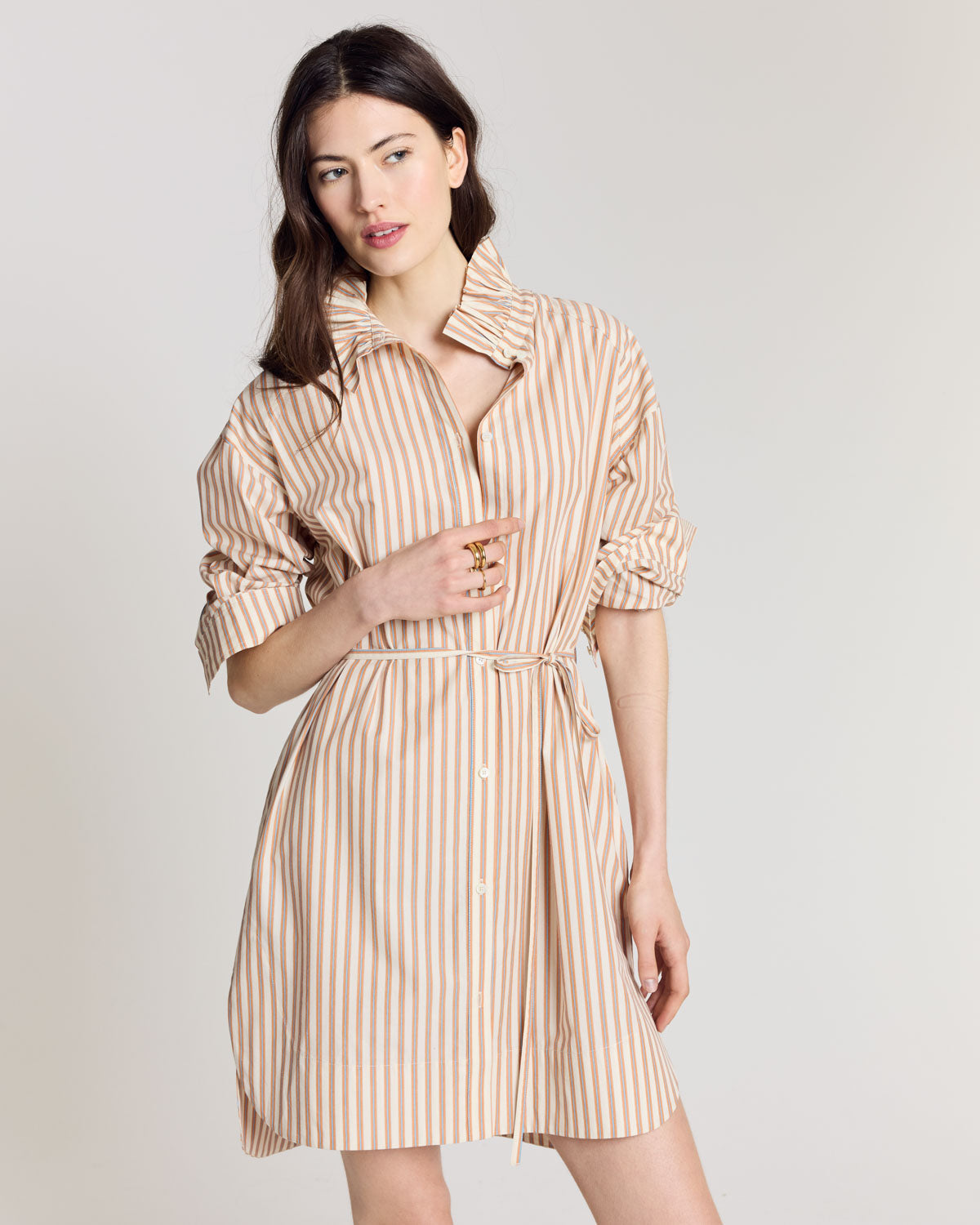 Robe Lior rayures orange, bleu et écru