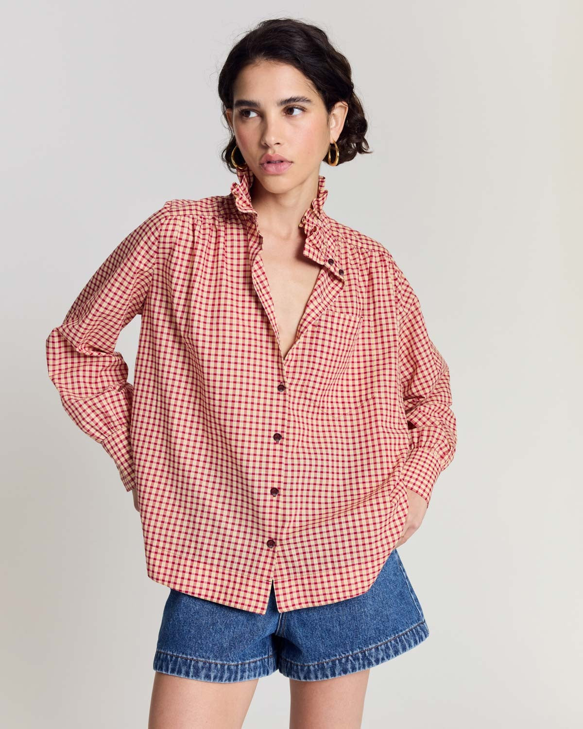 Chemise Leonor vichy rouge et jaune