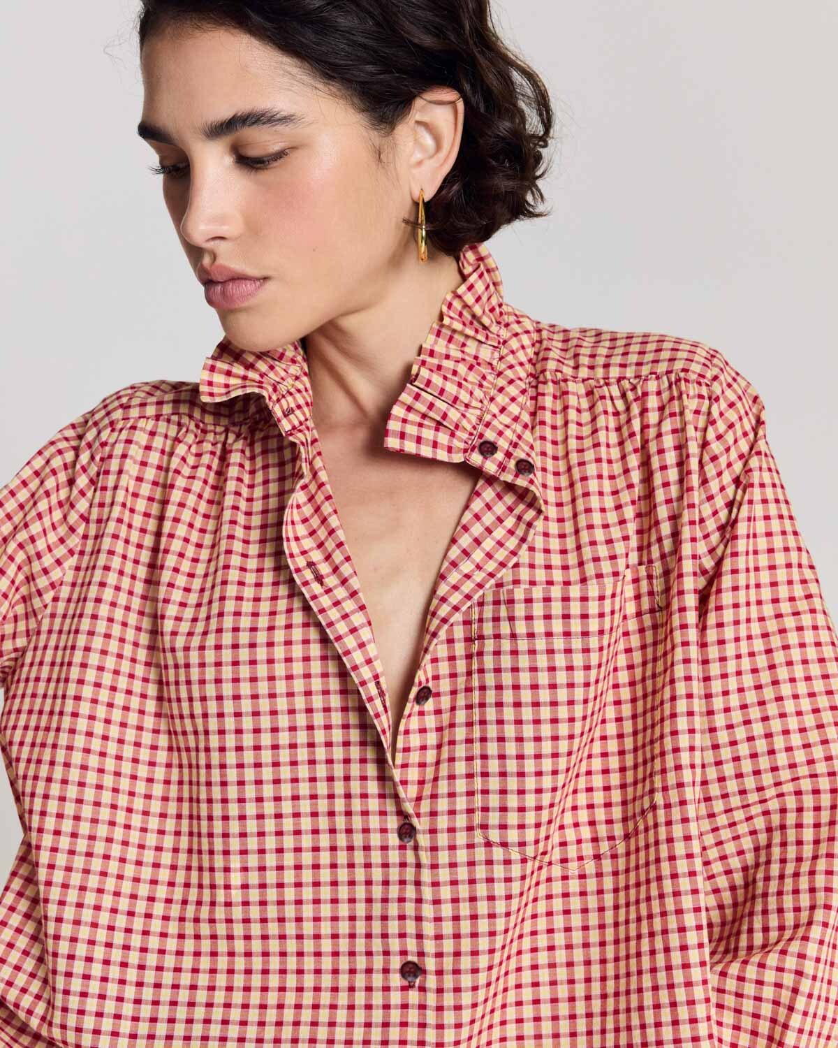 Chemise Leonor vichy rouge et jaune