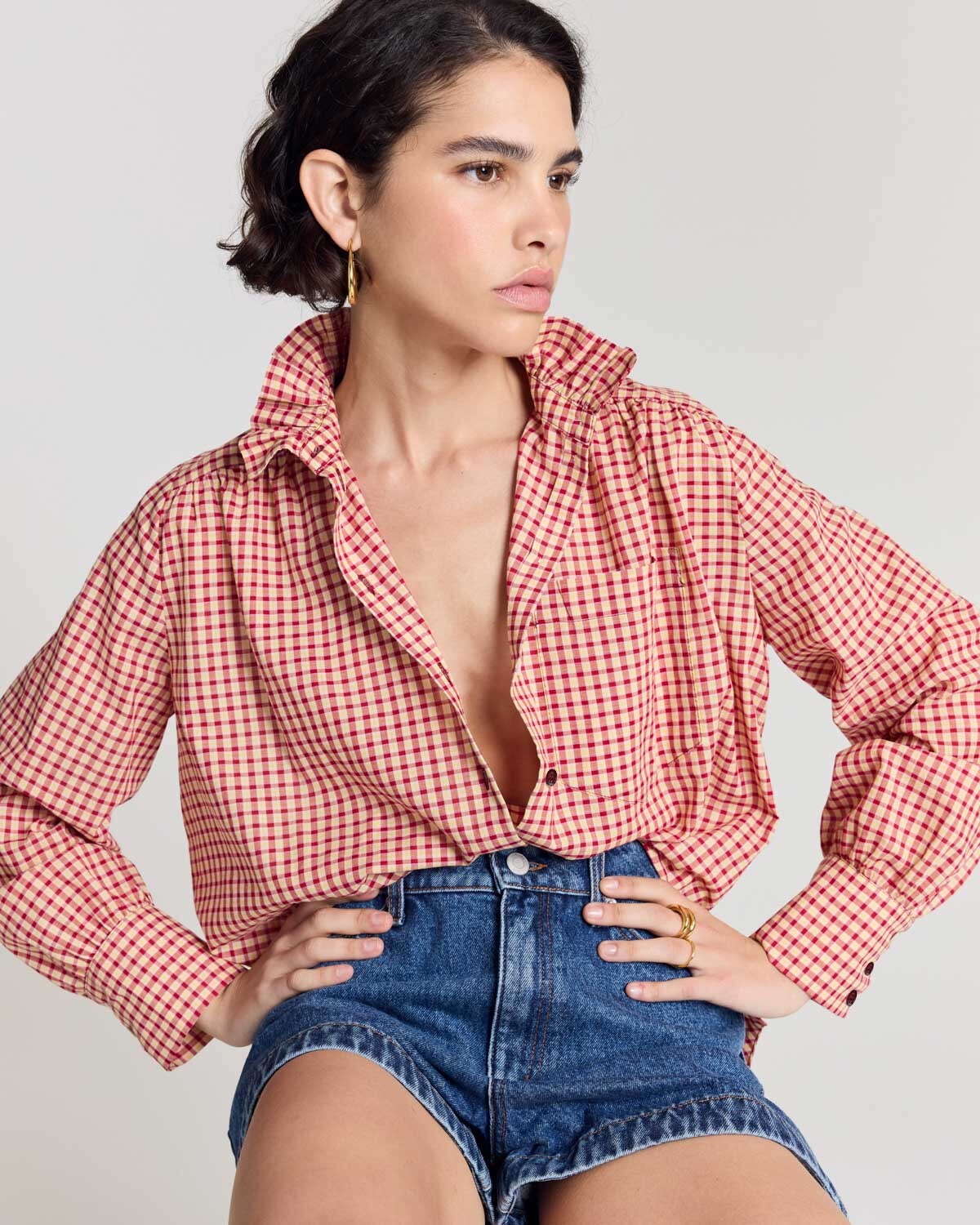 Chemise Leonor vichy rouge et jaune