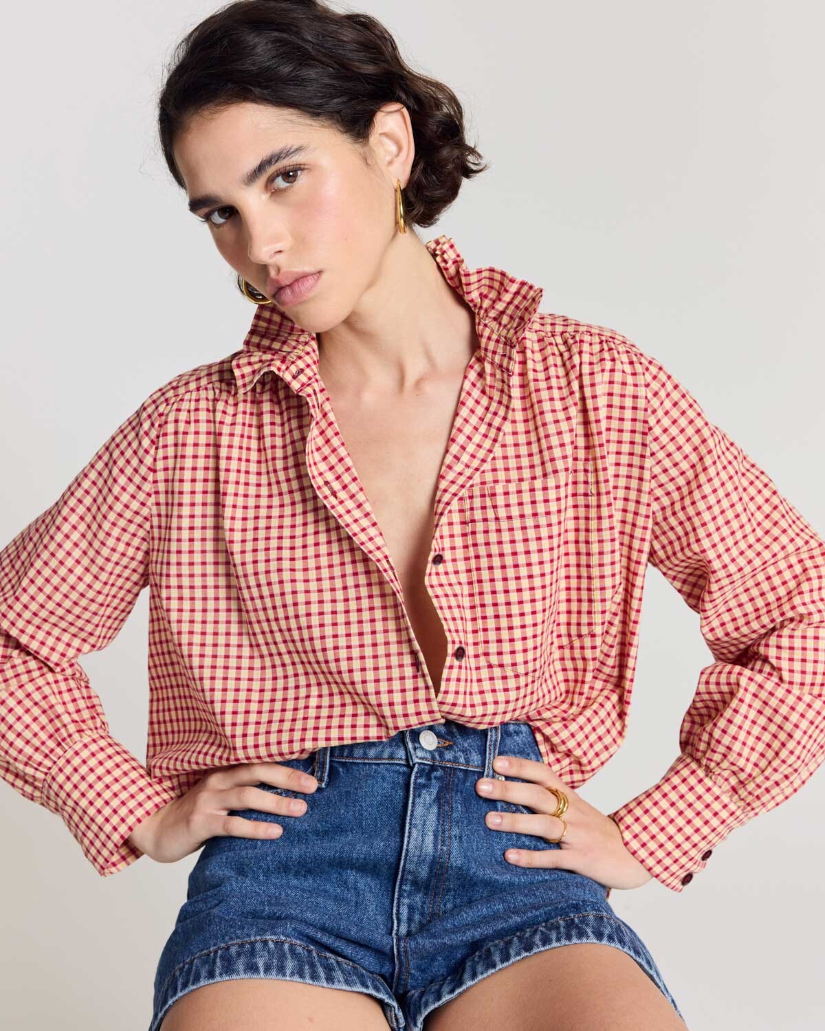Chemise Leonor vichy rouge et jaune