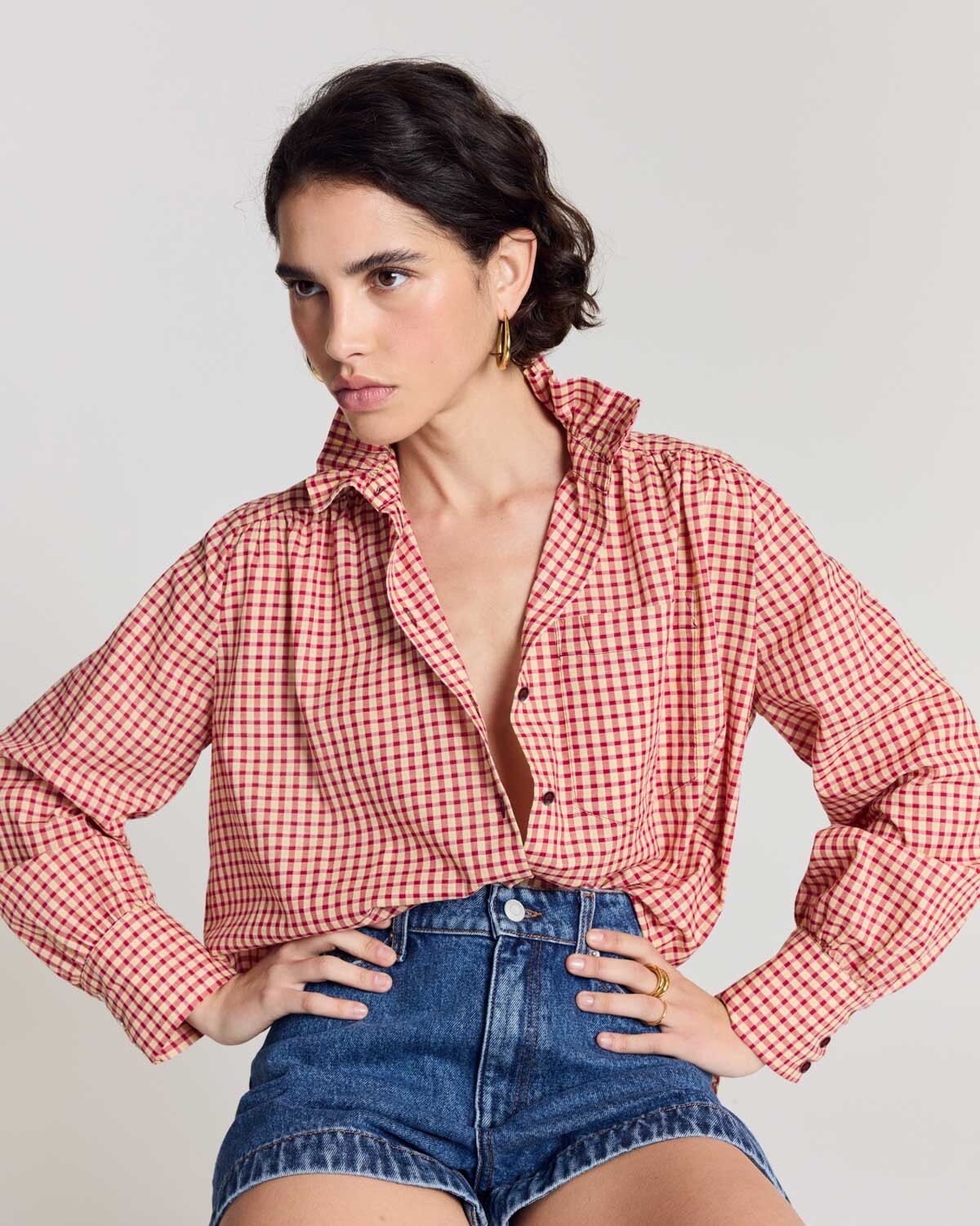 Chemise Leonor vichy rouge et jaune