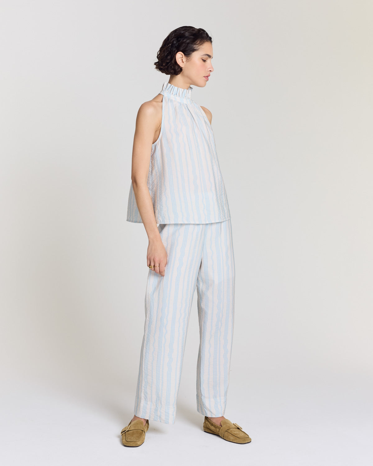 Pantalon Hollis rayures onde fond blanc