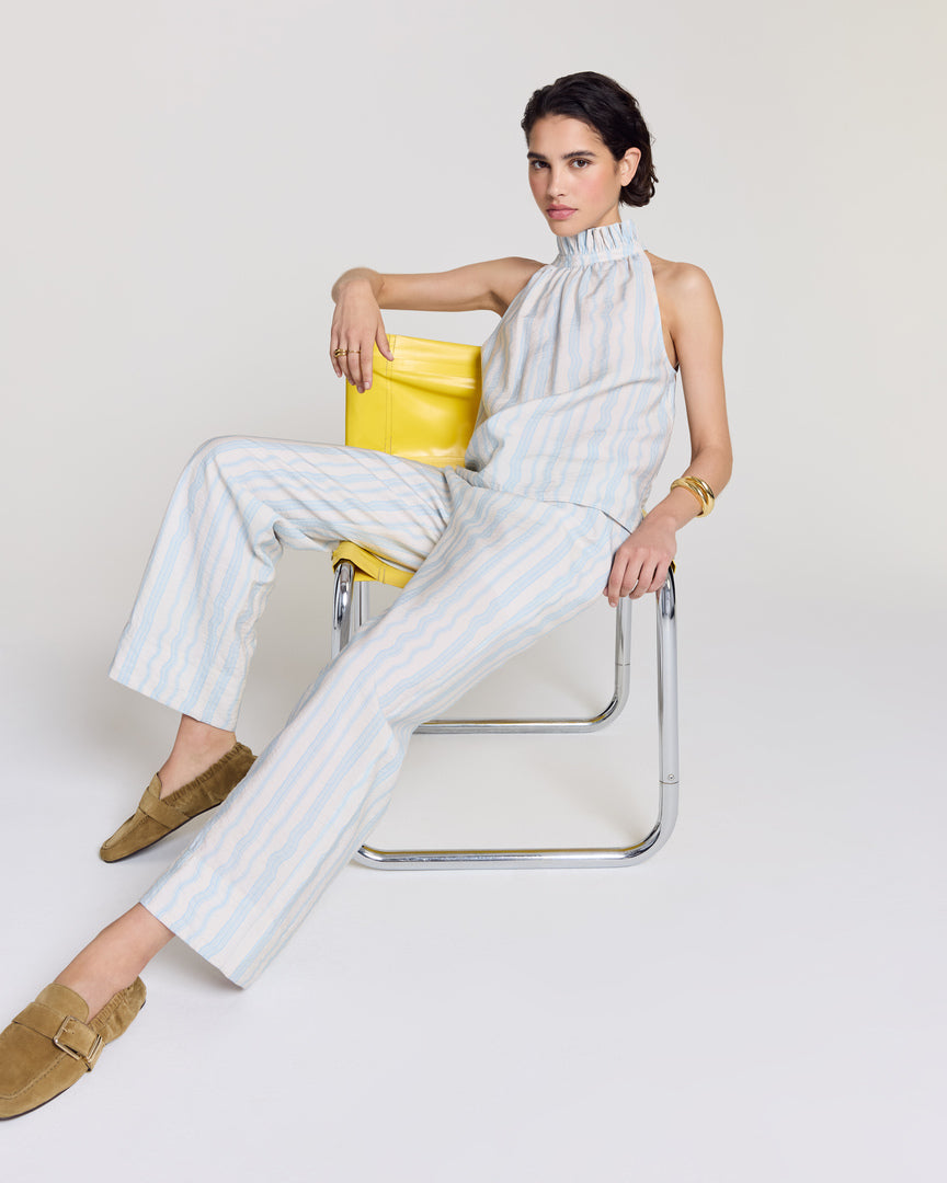 Pantalon Hollis rayures onde fond blanc