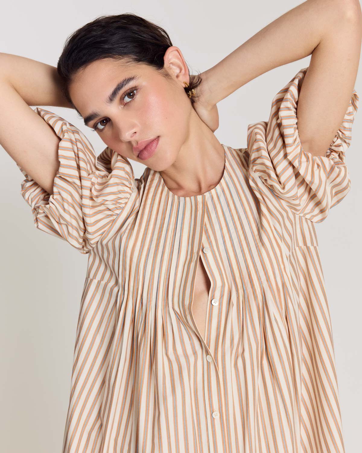 Robe Lavanda rayures orange, bleu et écru