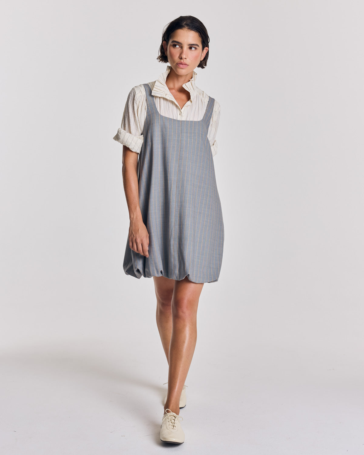 Robe Coralie rayures gris et beige