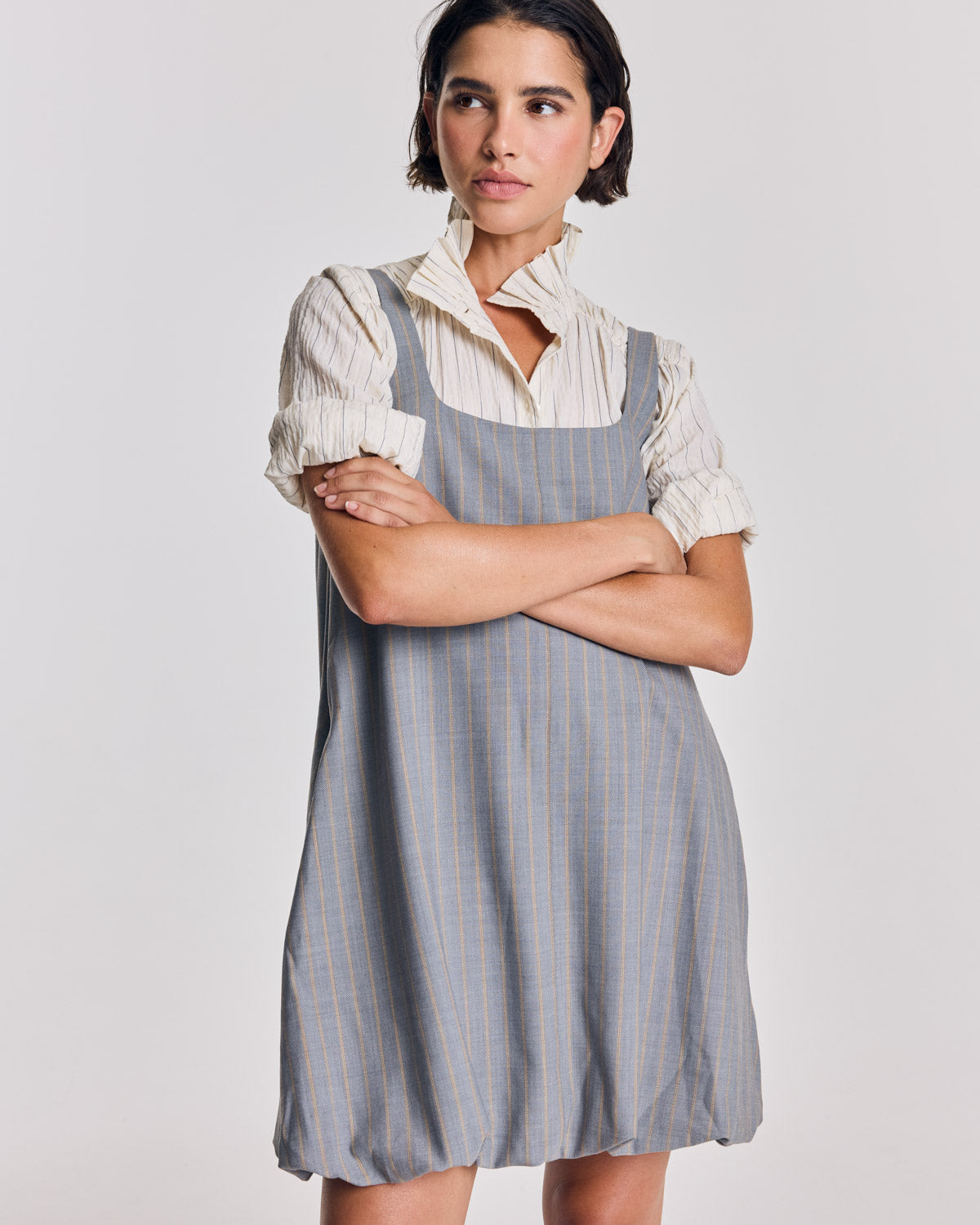 Robe Coralie rayures gris et beige