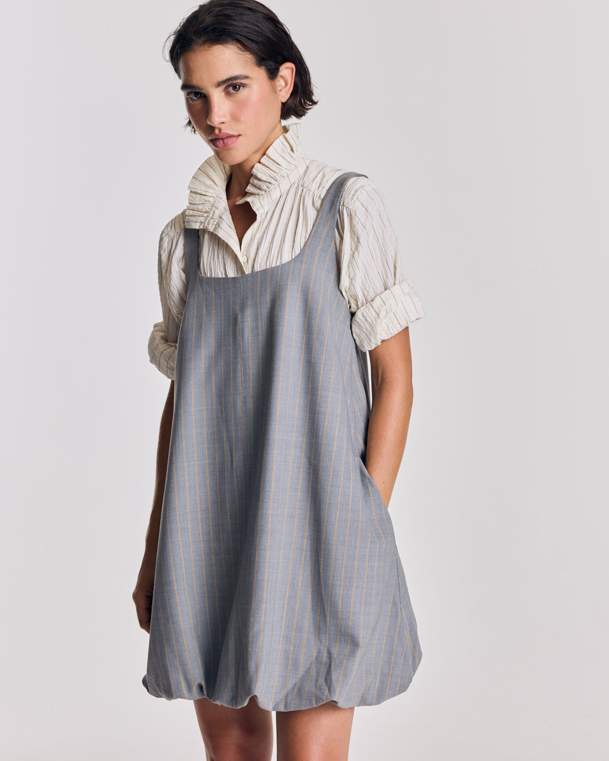 Robe Coralie rayures gris et beige