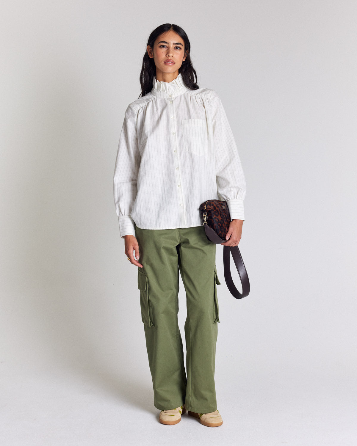 Chemise Leonor rayures vert et écru